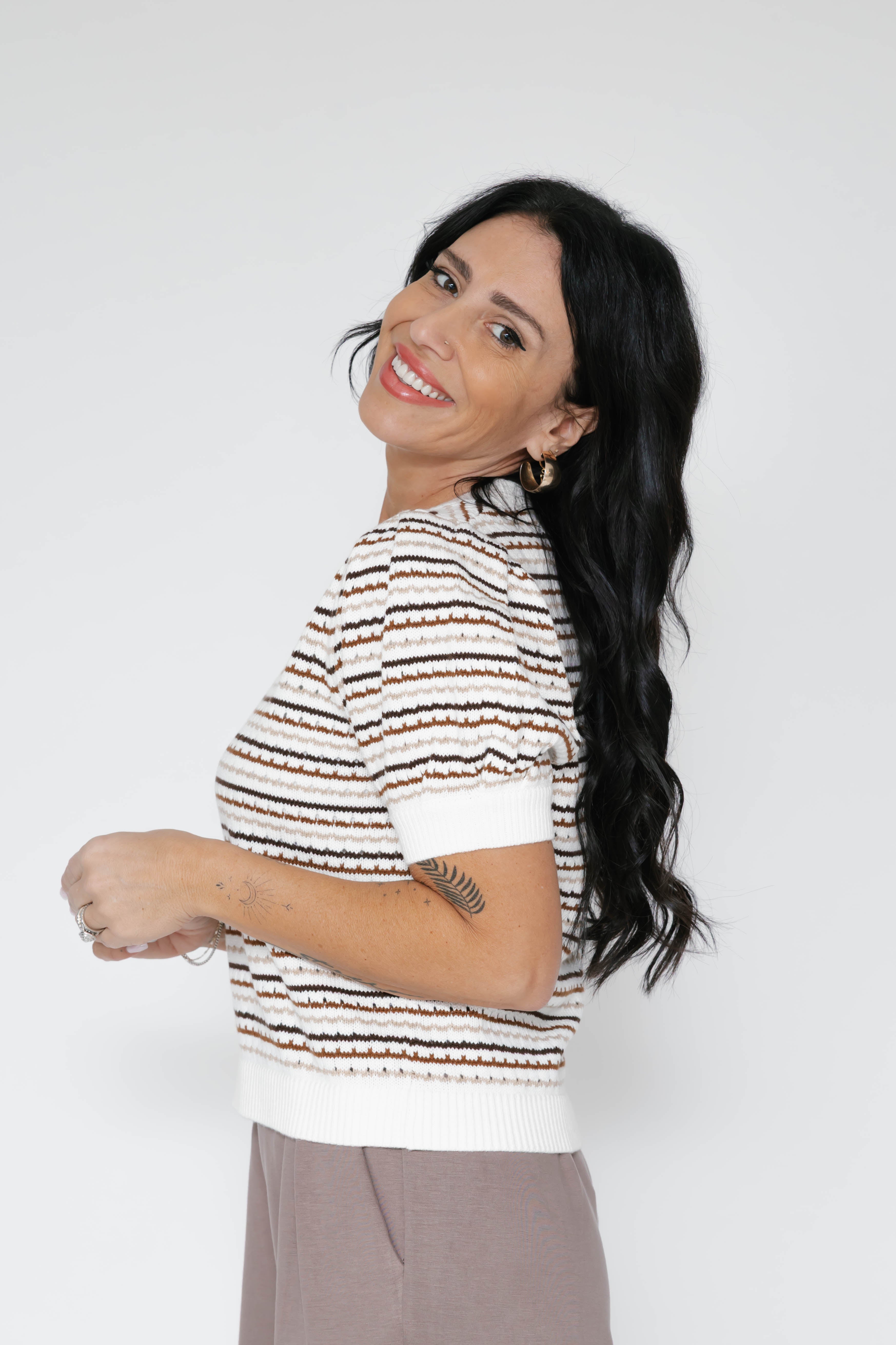 Donna Sweater Top in Latte Stripe