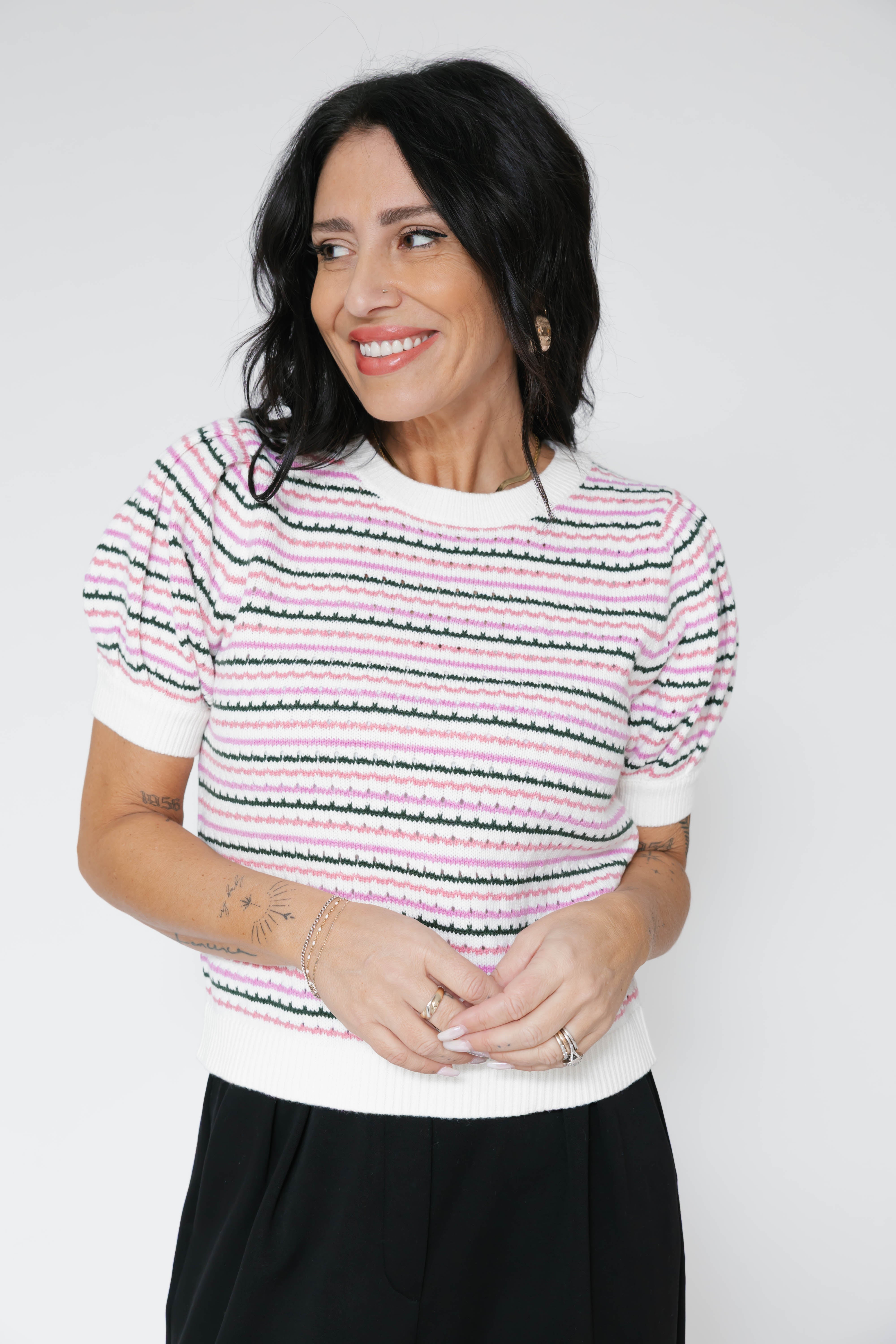Donna Sweater Top in Watermelon Stripe