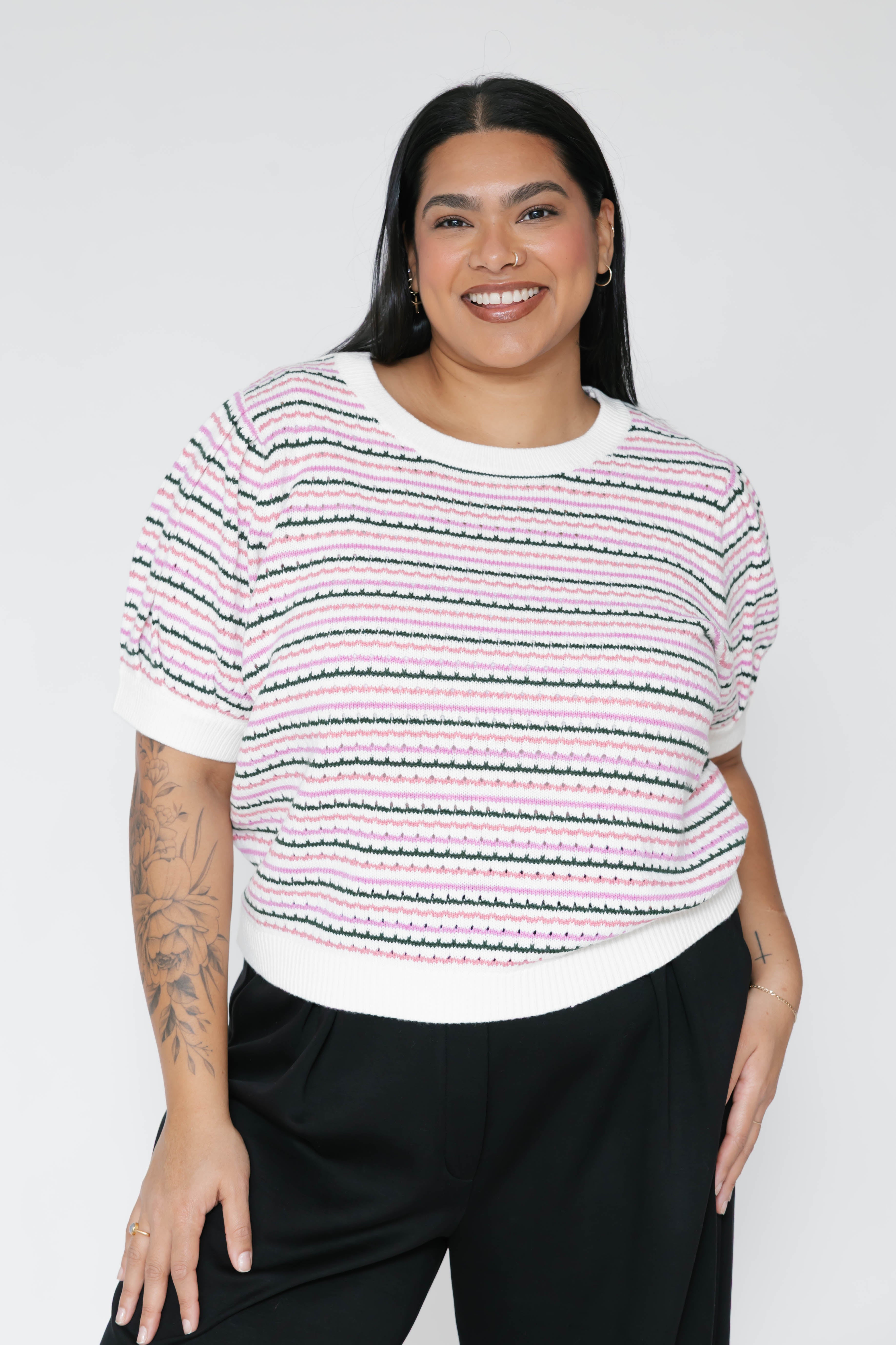 Donna Sweater Top in Watermelon Stripe