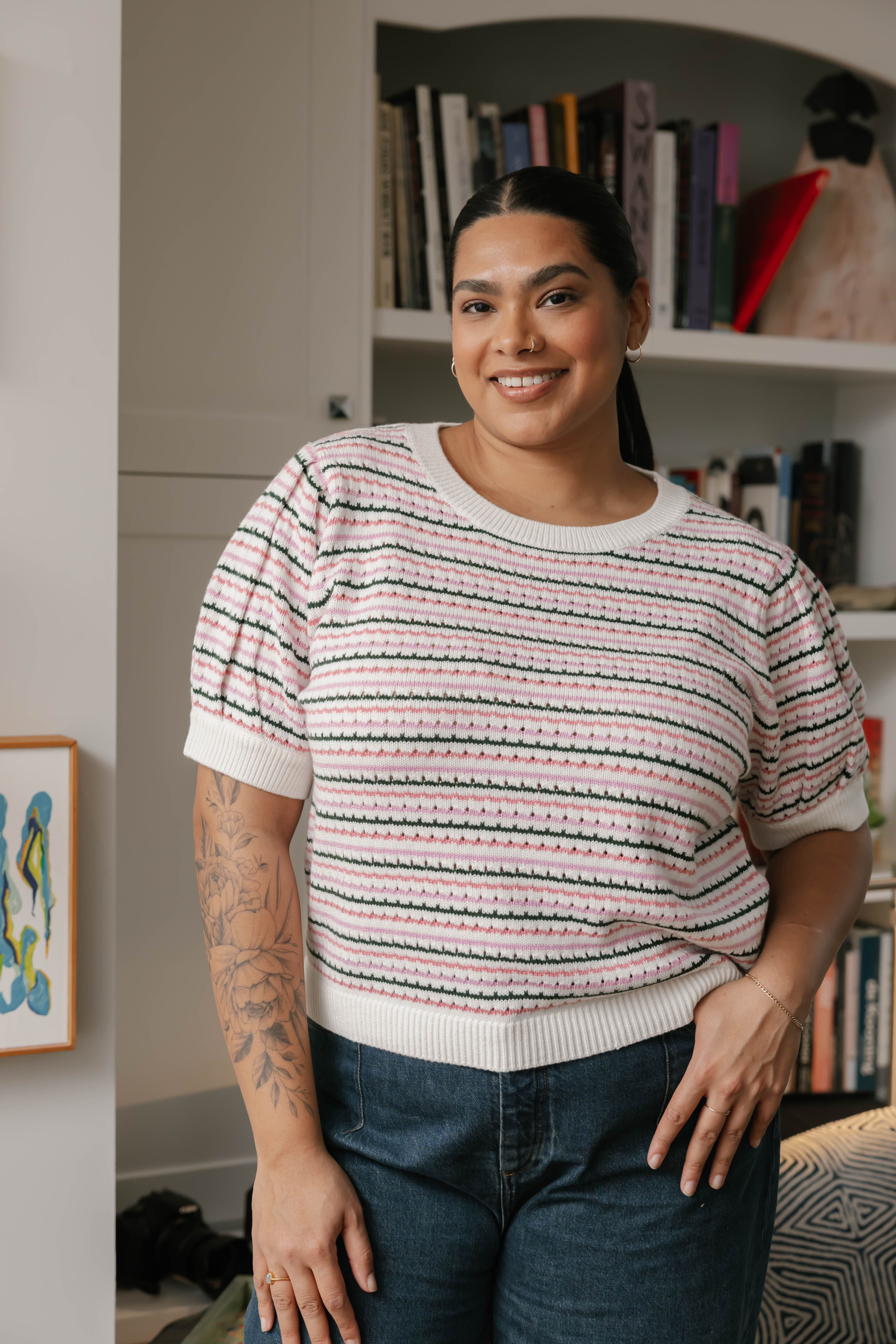 Donna Sweater Top in Watermelon Stripe