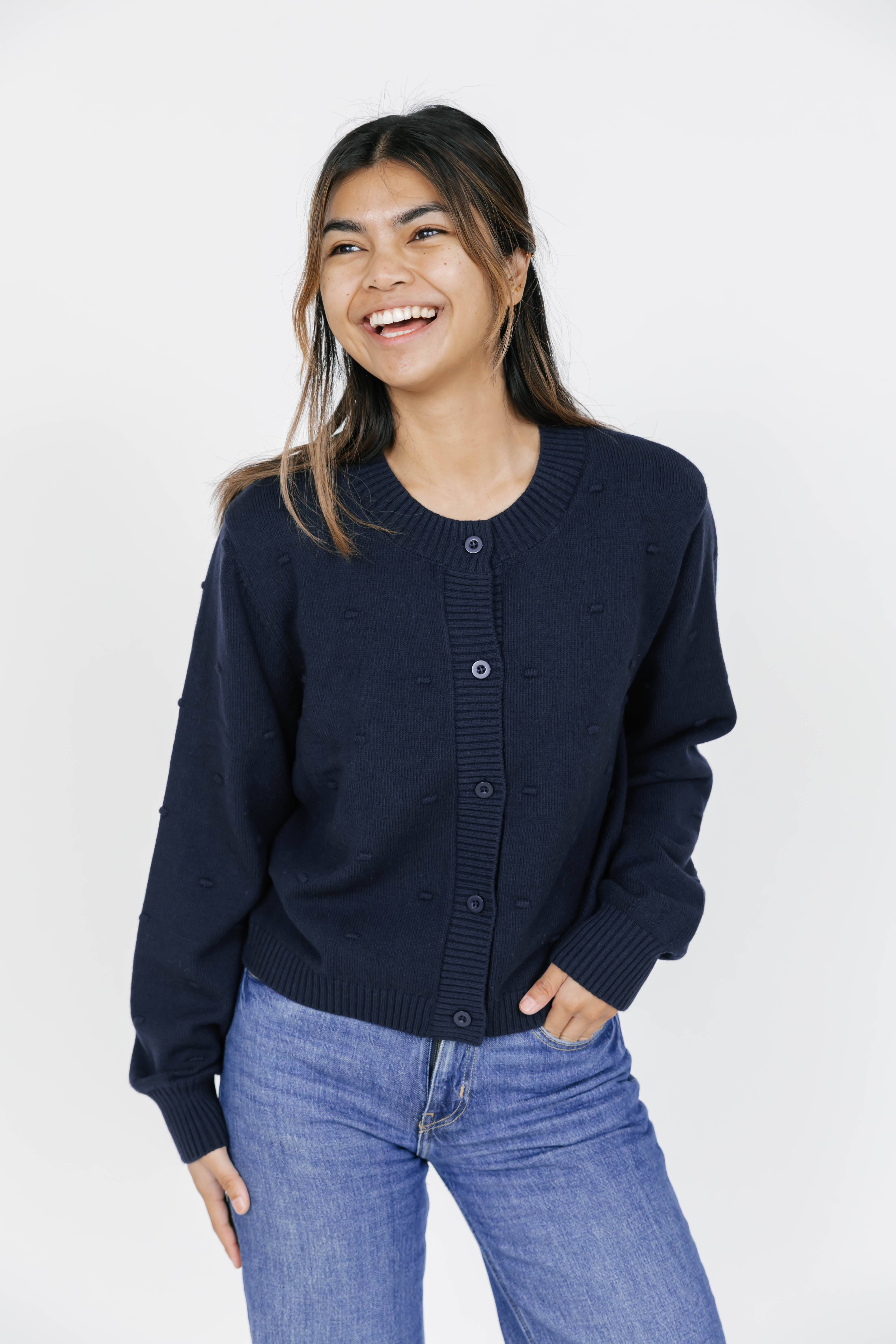 Dot Cardigan in Dark Navy