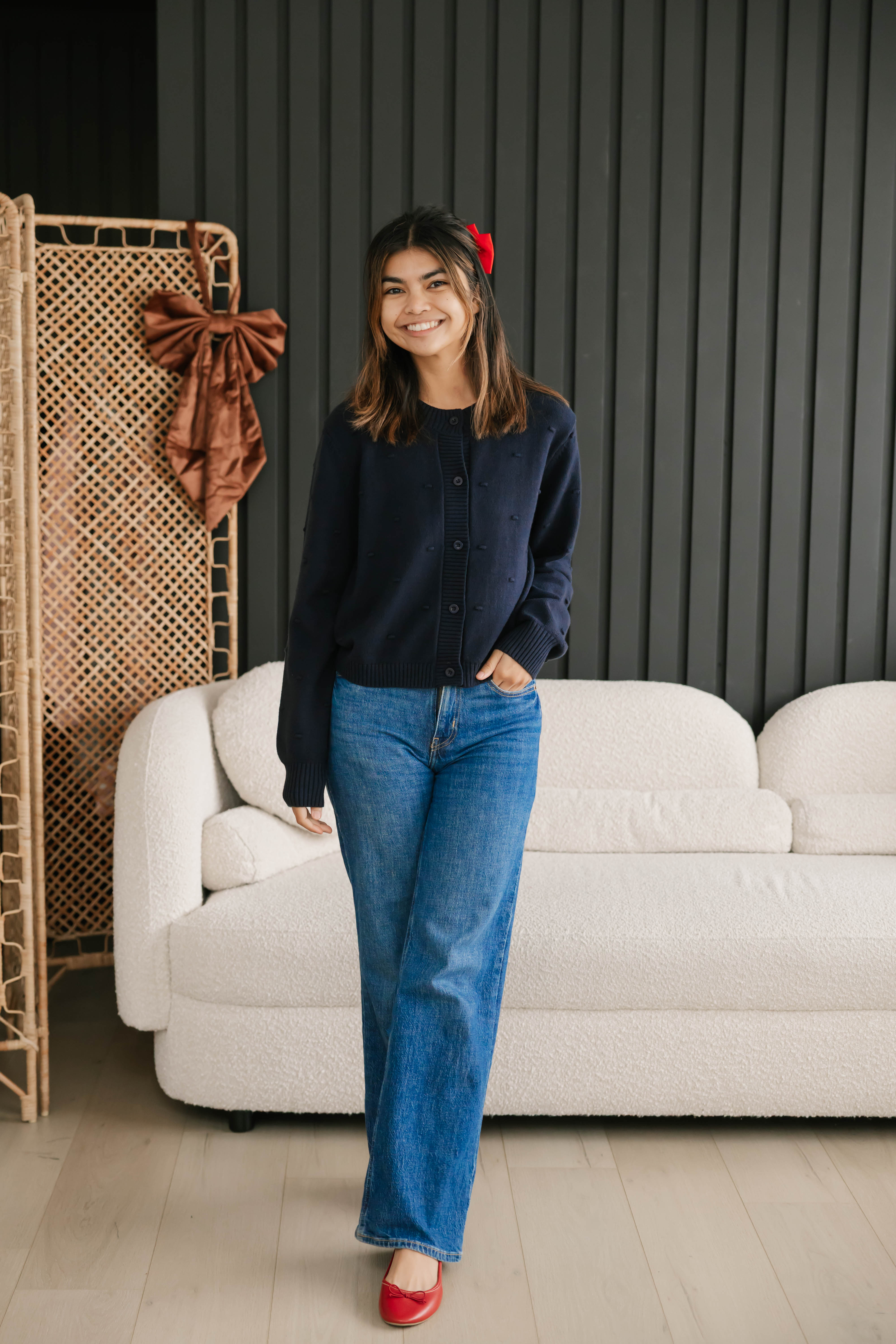 Dot Cardigan in Dark Navy