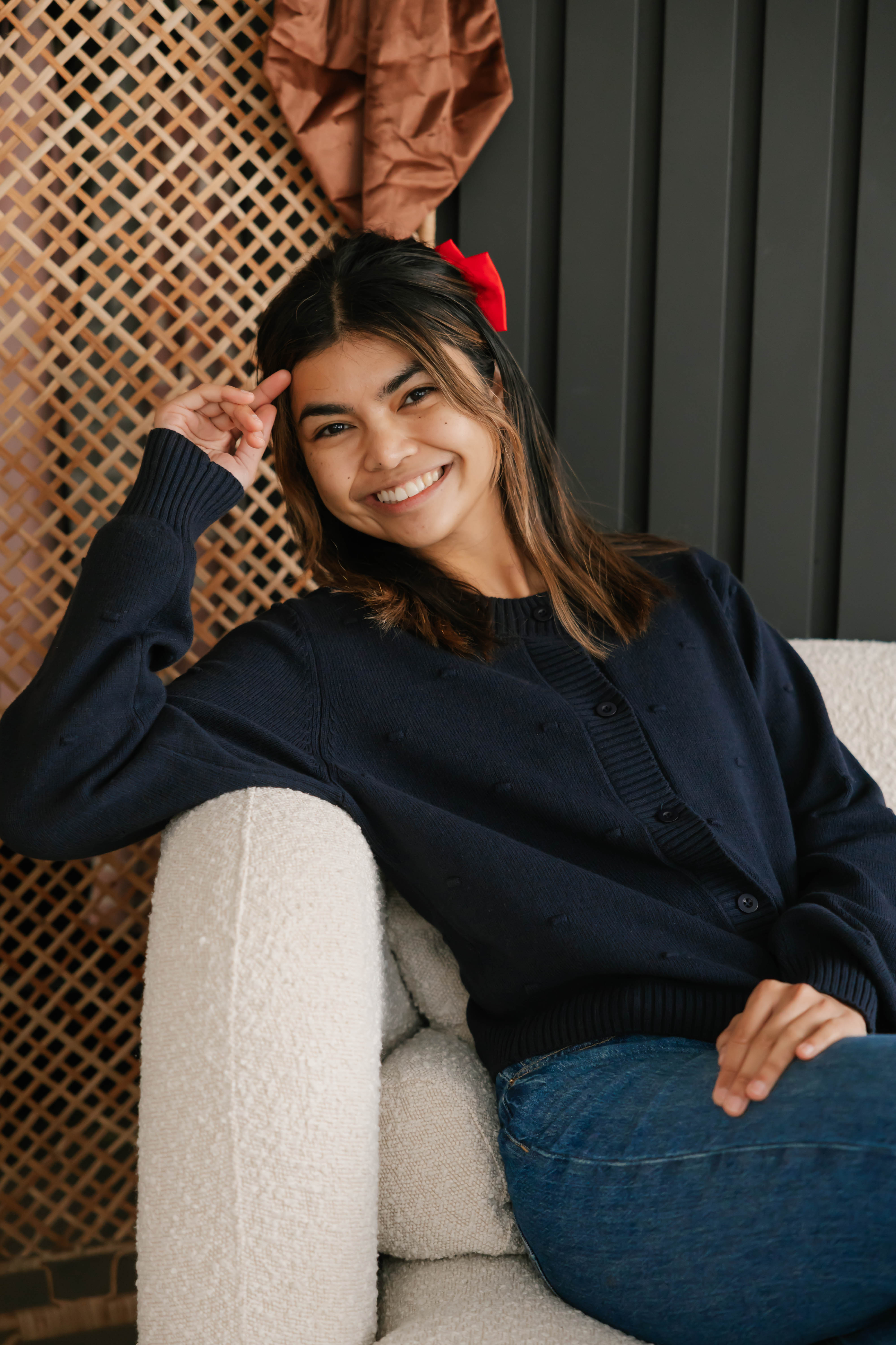 Dot Cardigan in Dark Navy