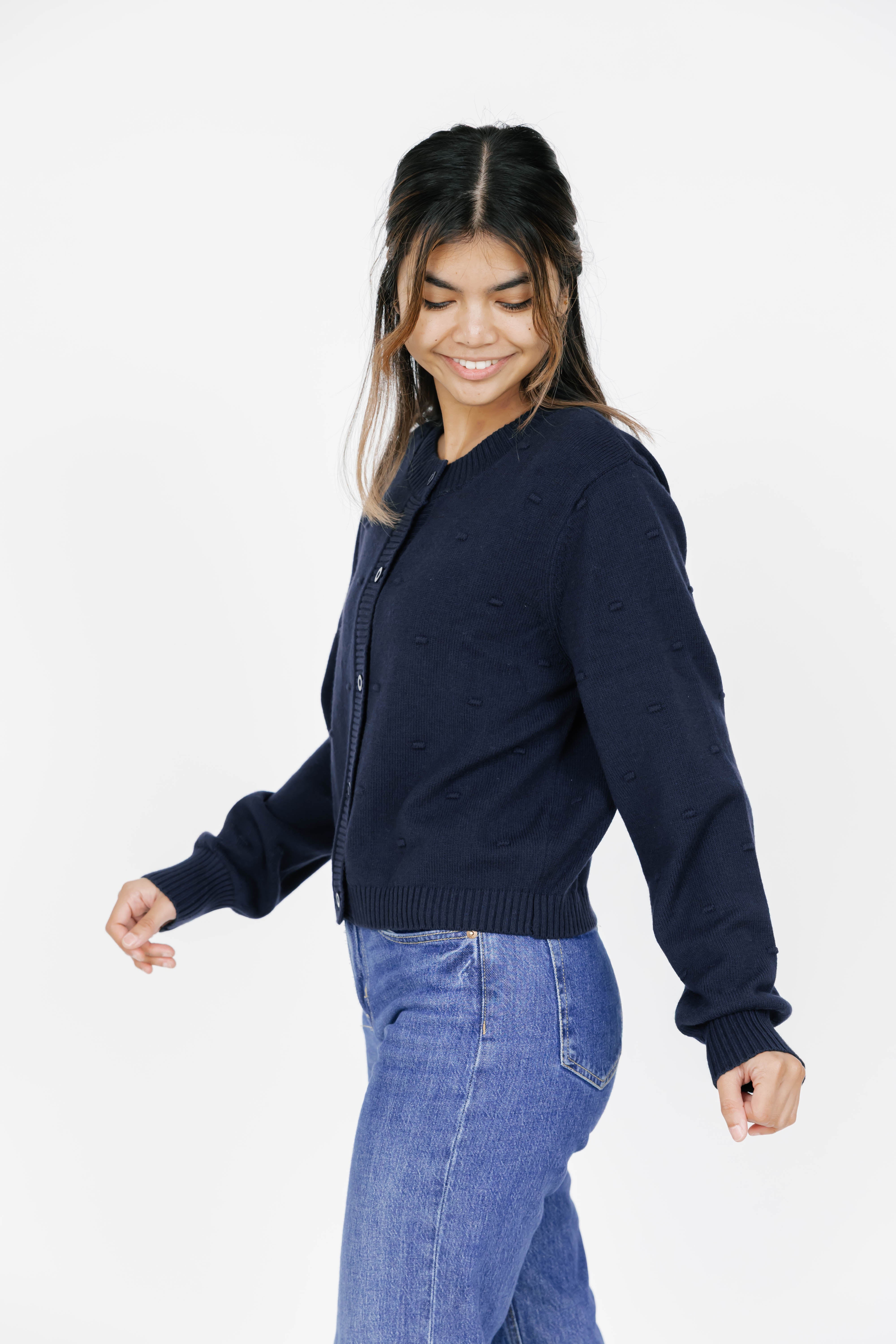 Dot Cardigan in Dark Navy