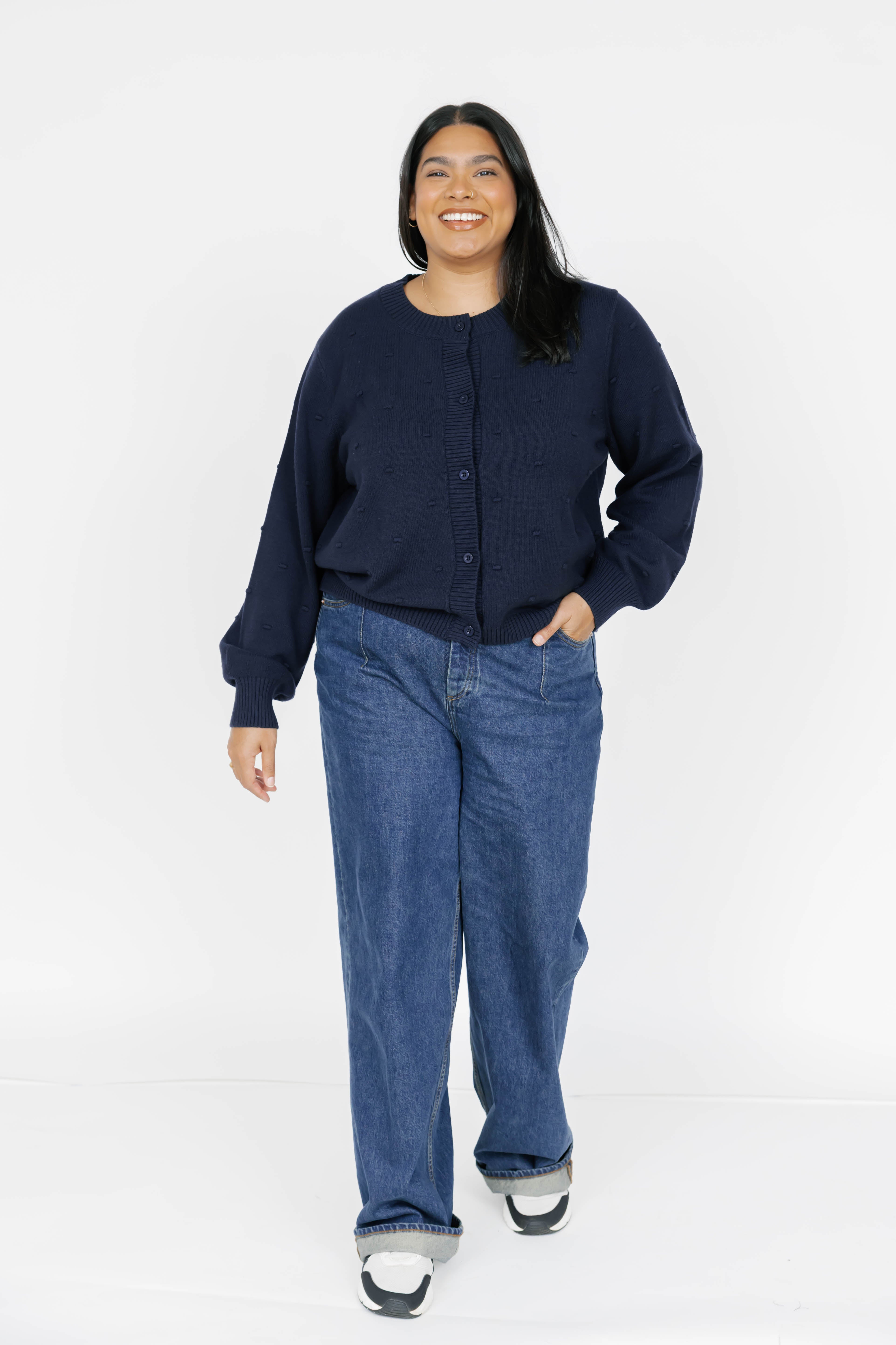 Dot Cardigan in Dark Navy