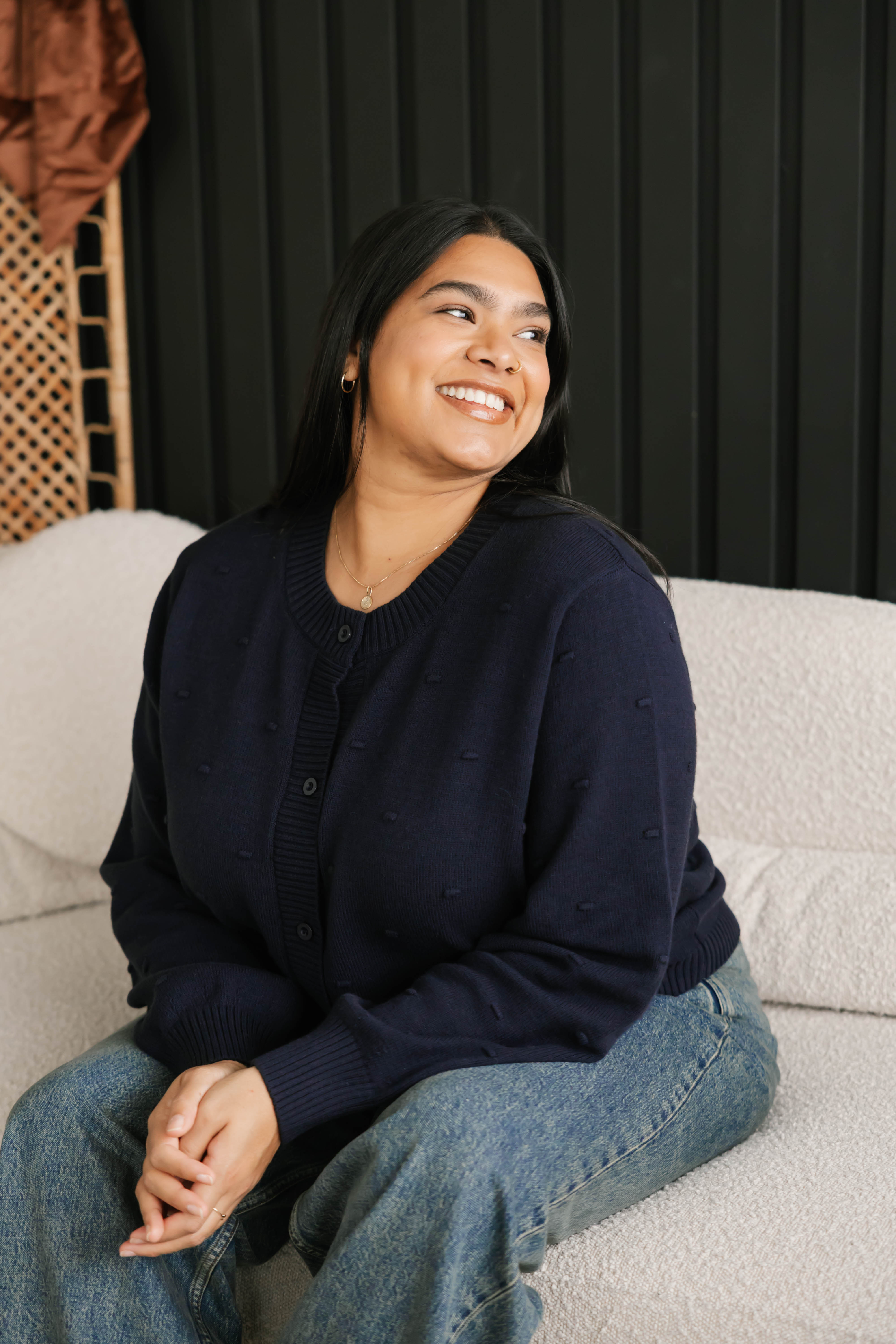 Dot Cardigan in Dark Navy
