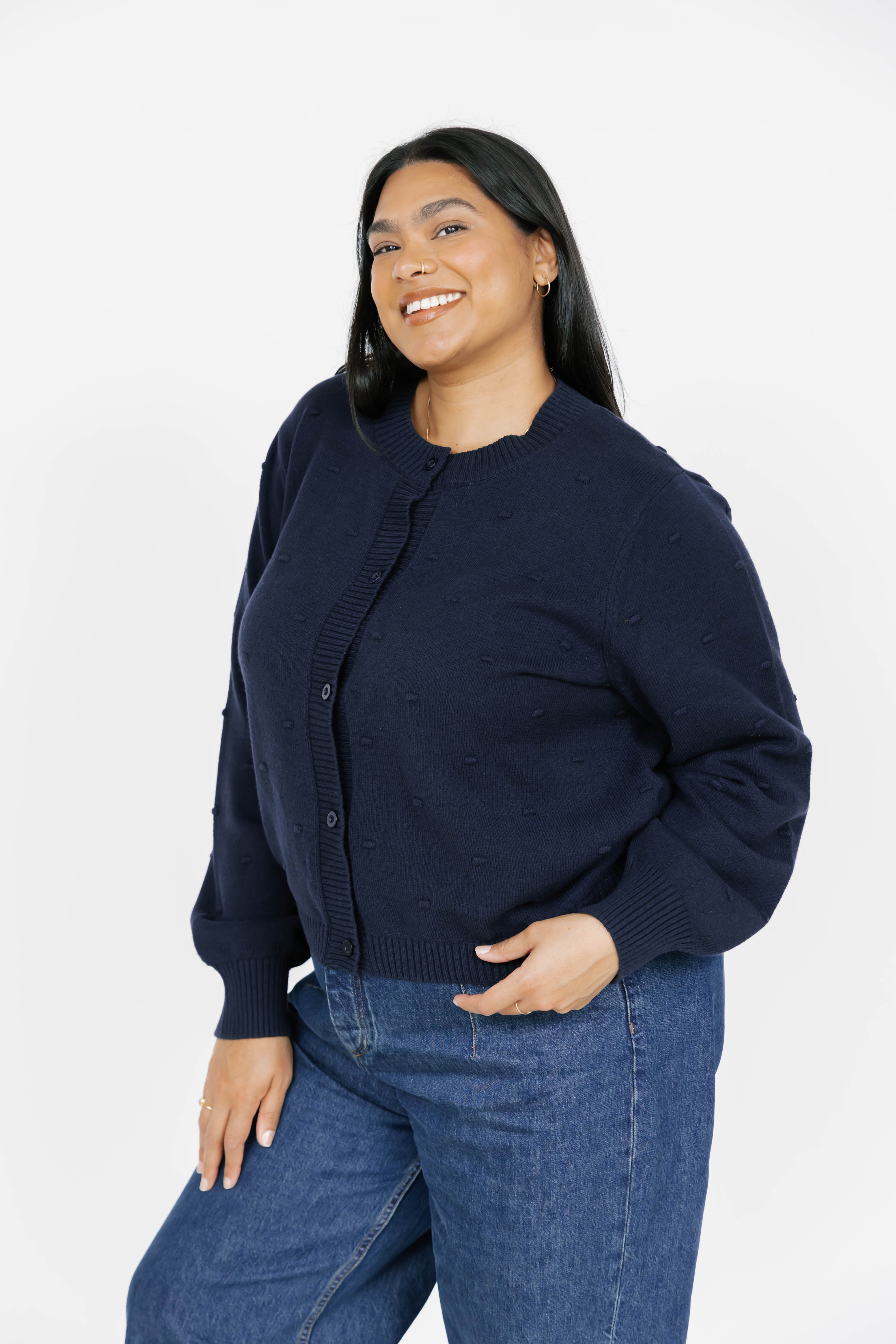 Dot Cardigan in Dark Navy