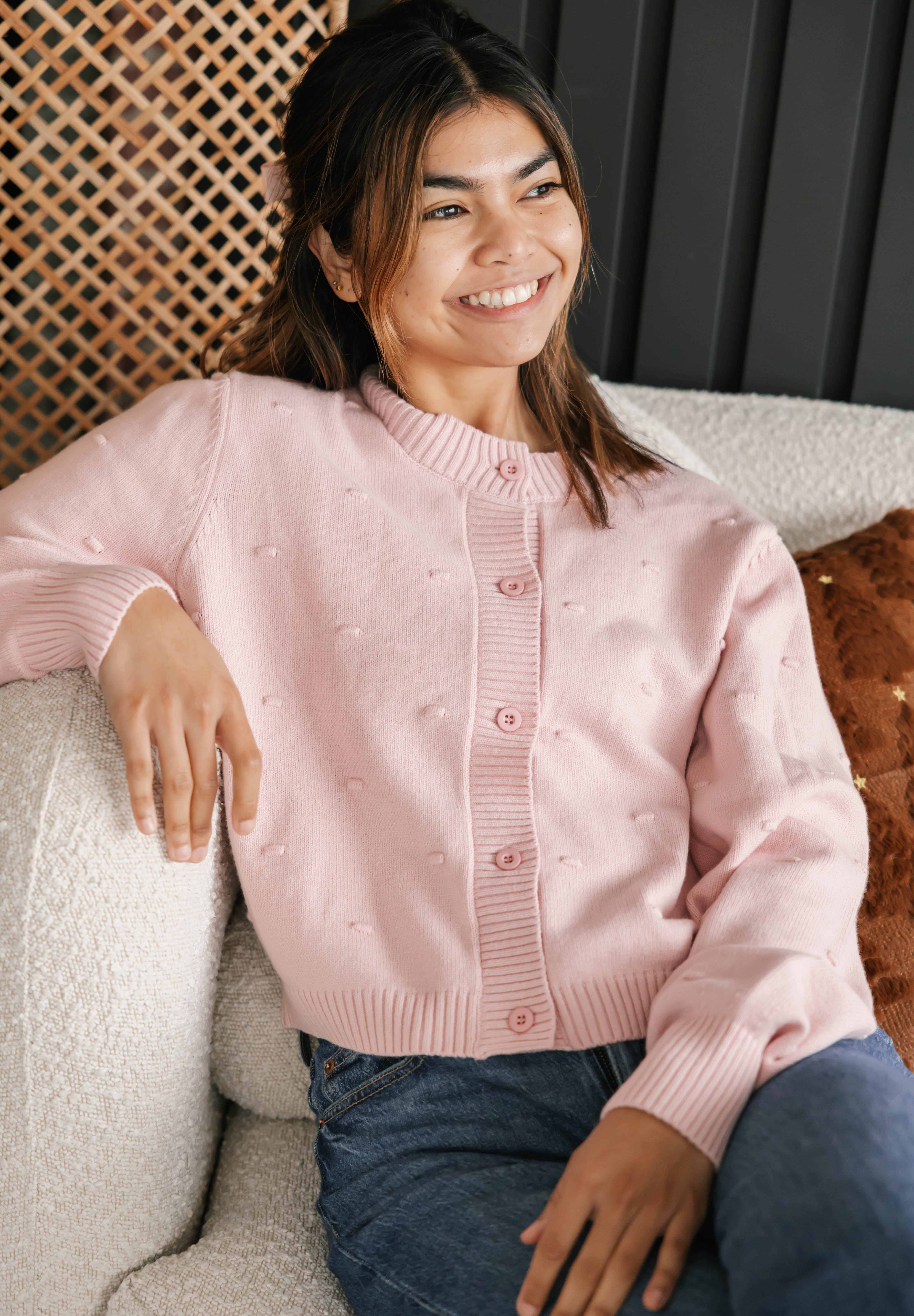 Dot Cardigan in Dusty Pink