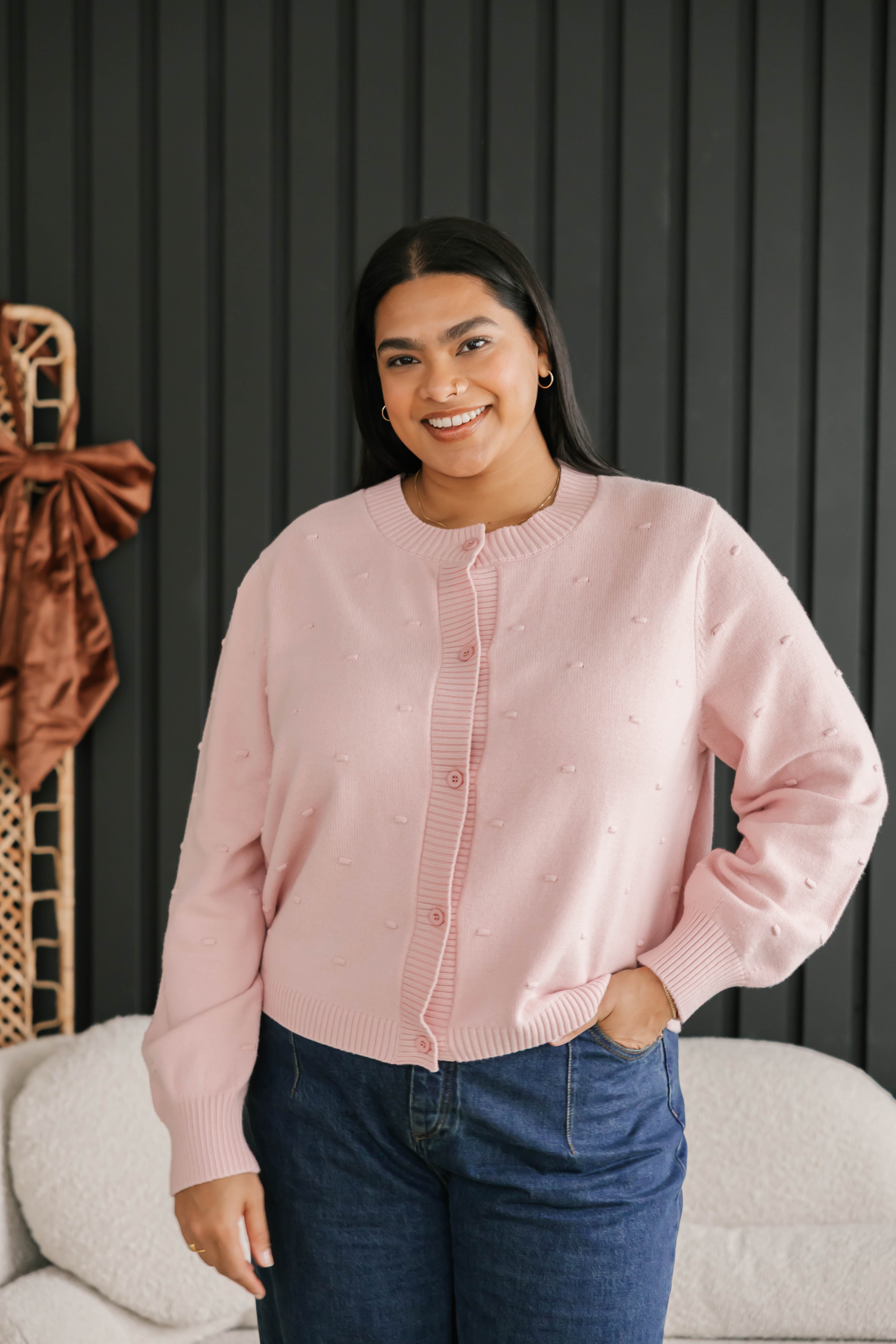 Dot Cardigan in Dusty Pink – Smash + Tess