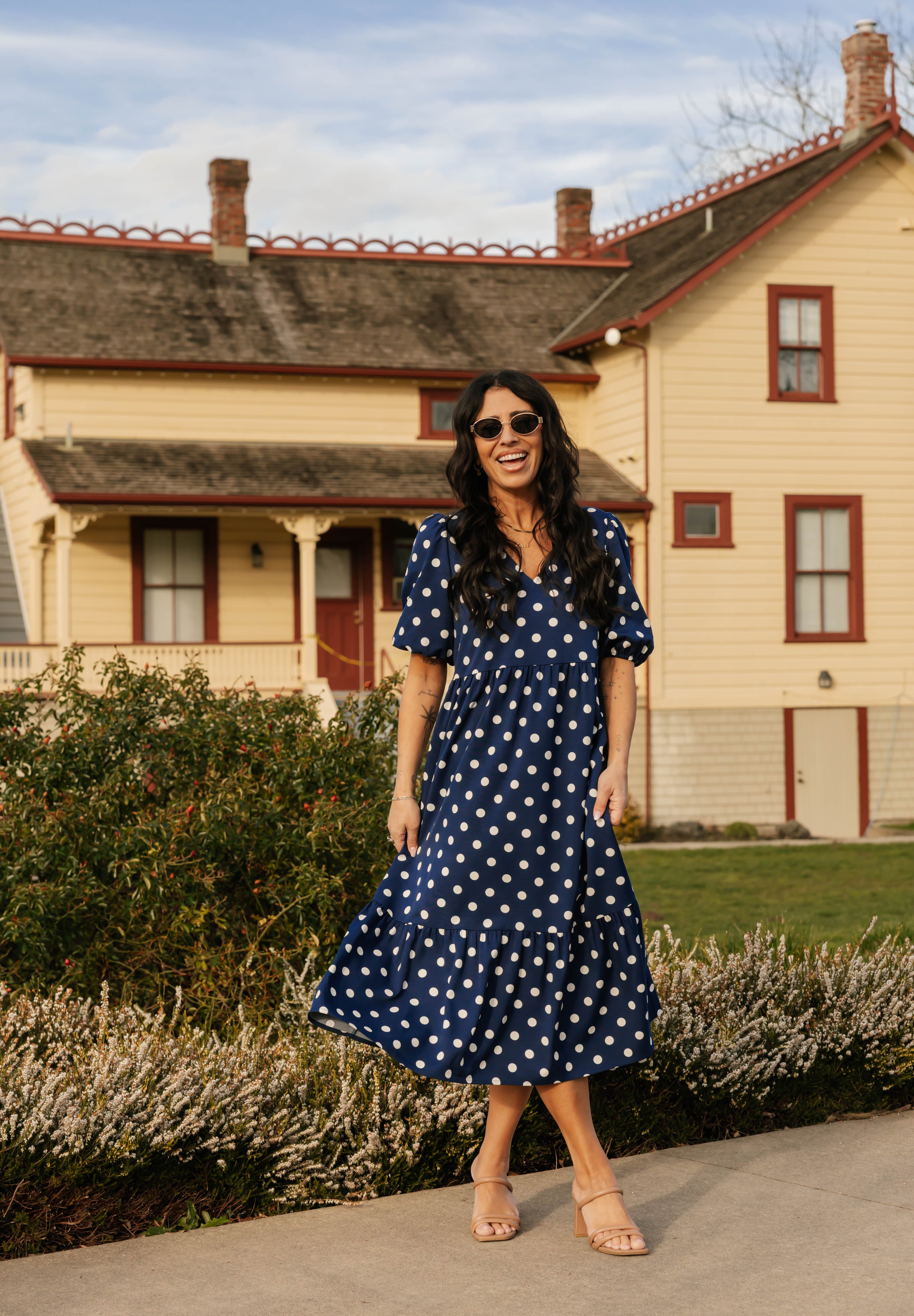 Lucy Polka Dot Midi Dress in Navy Blue Smash + Tess Lucy Polka Dot Midi Dress in Navy Blue Smash + Tess