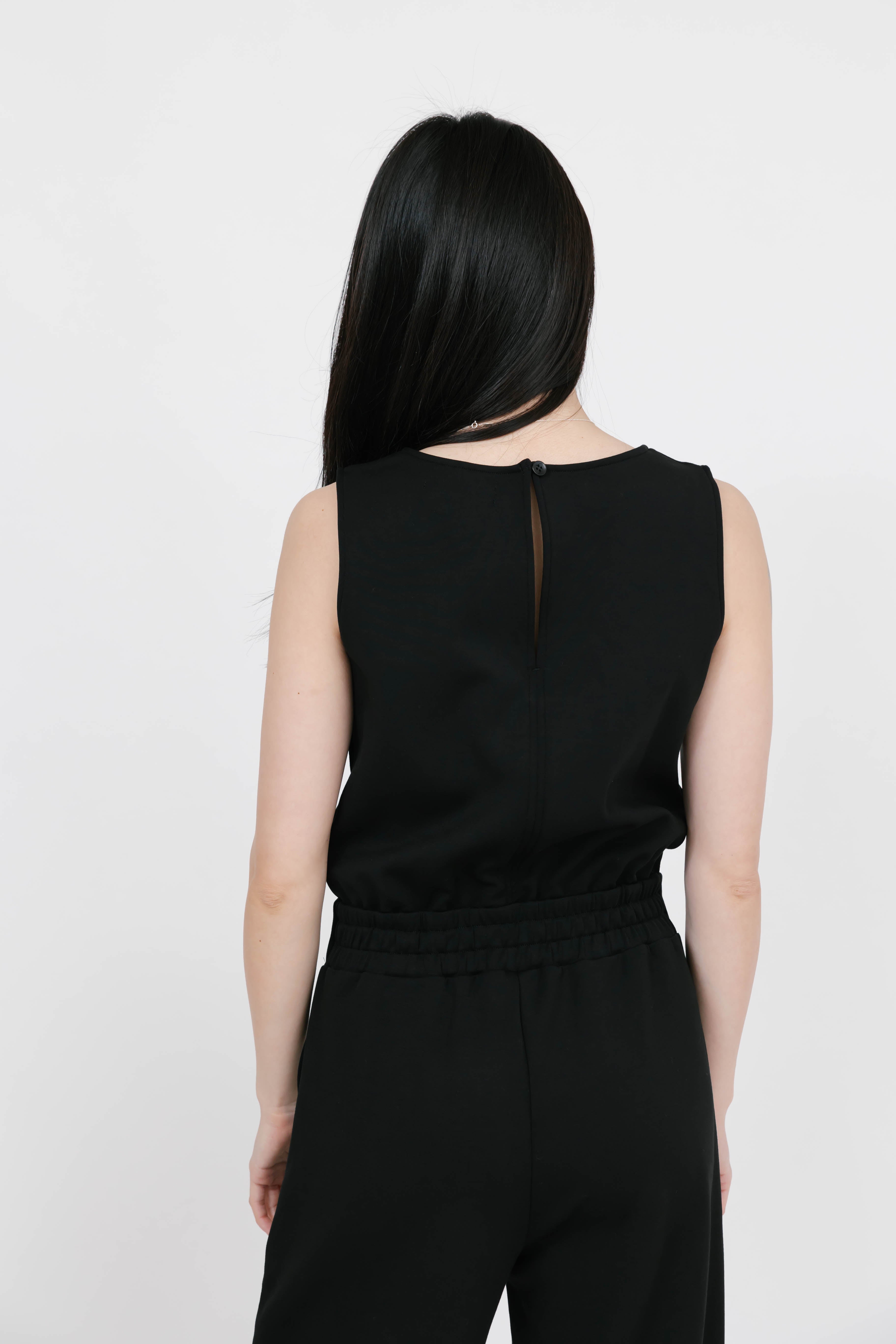 Drew Microscuba Wide Leg Romper in Midnight Black