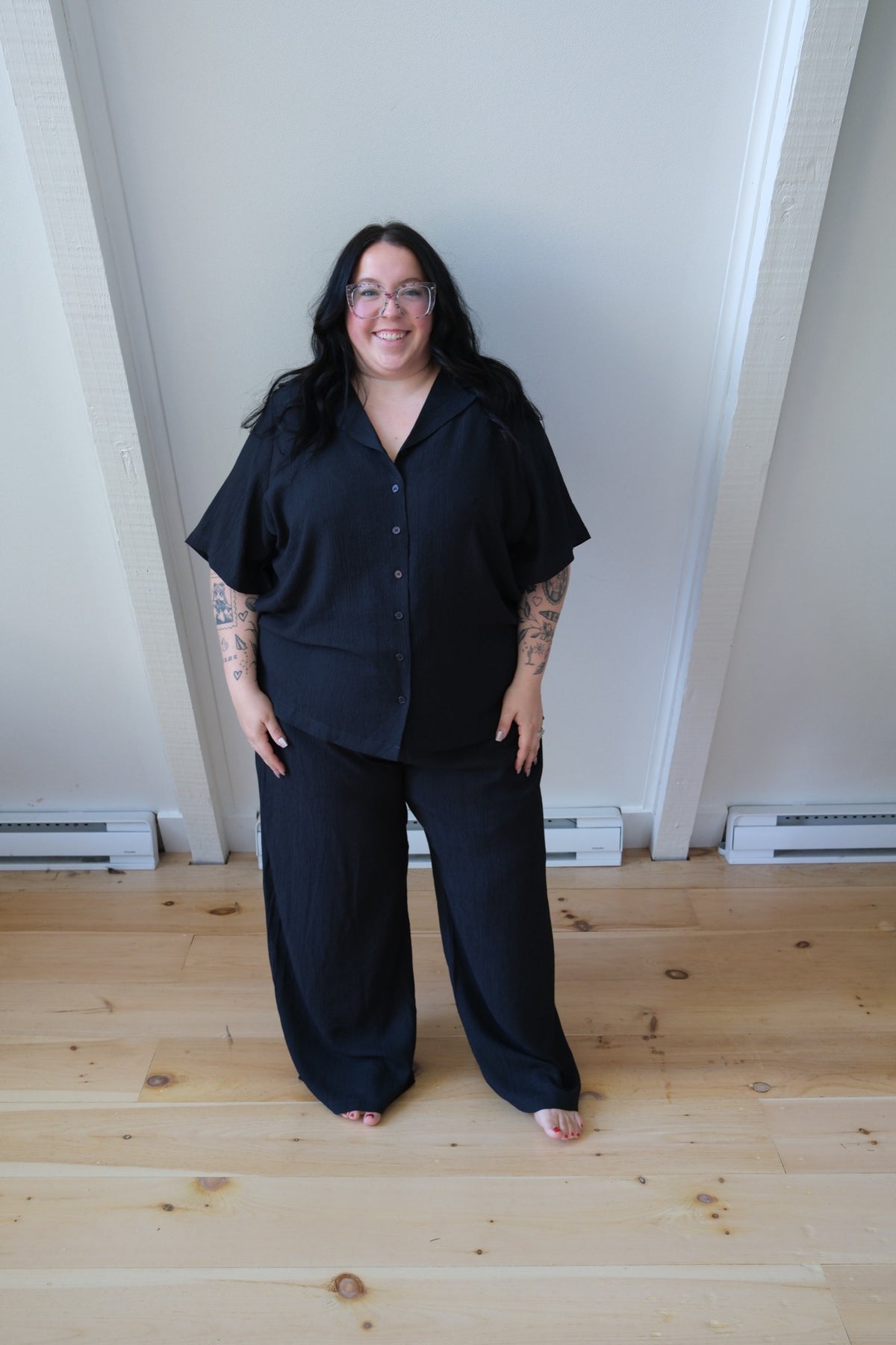 Alicia Plisse Top in Soft Black