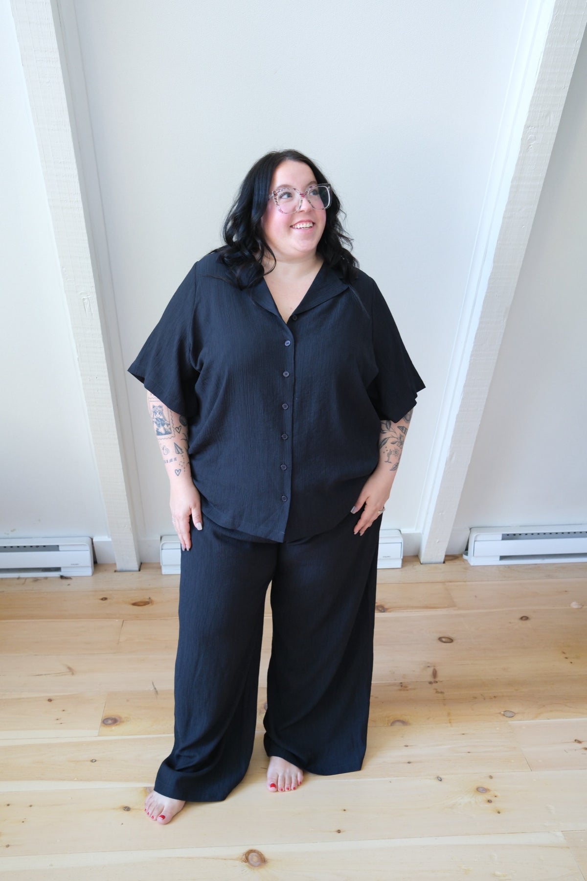Alicia Plisse Top in Soft Black