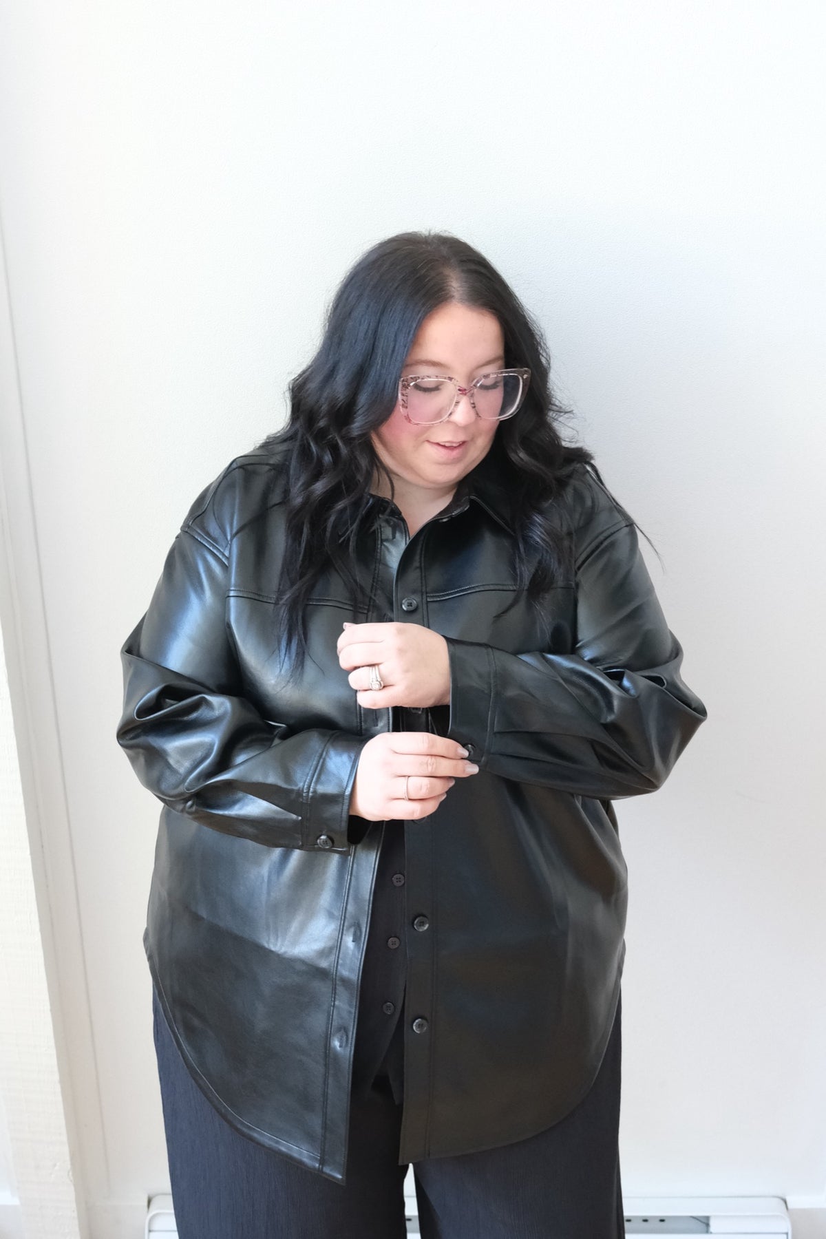Alicia Faux Leather Shirt in Midnight Black