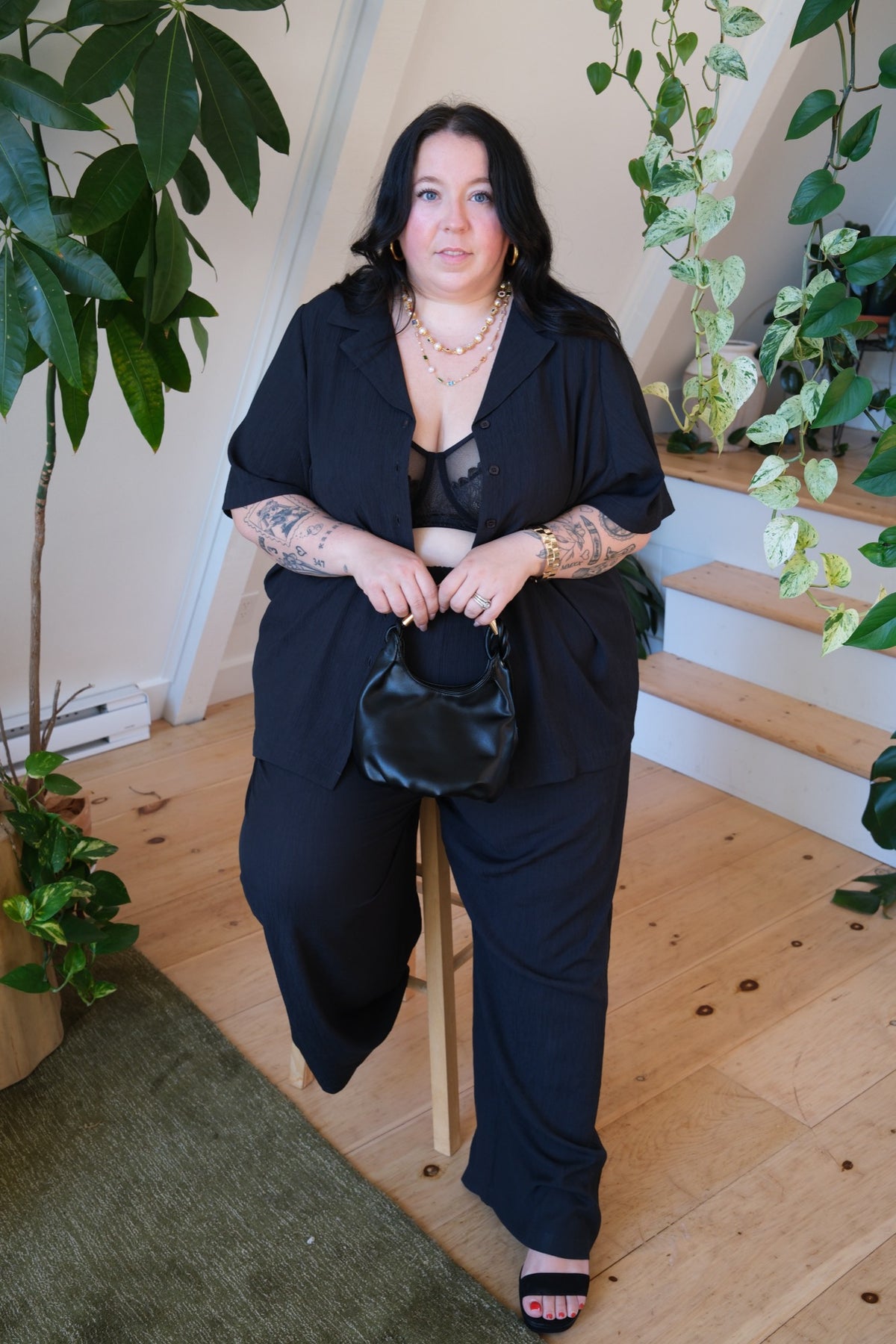 Alicia Plisse Top in Soft Black