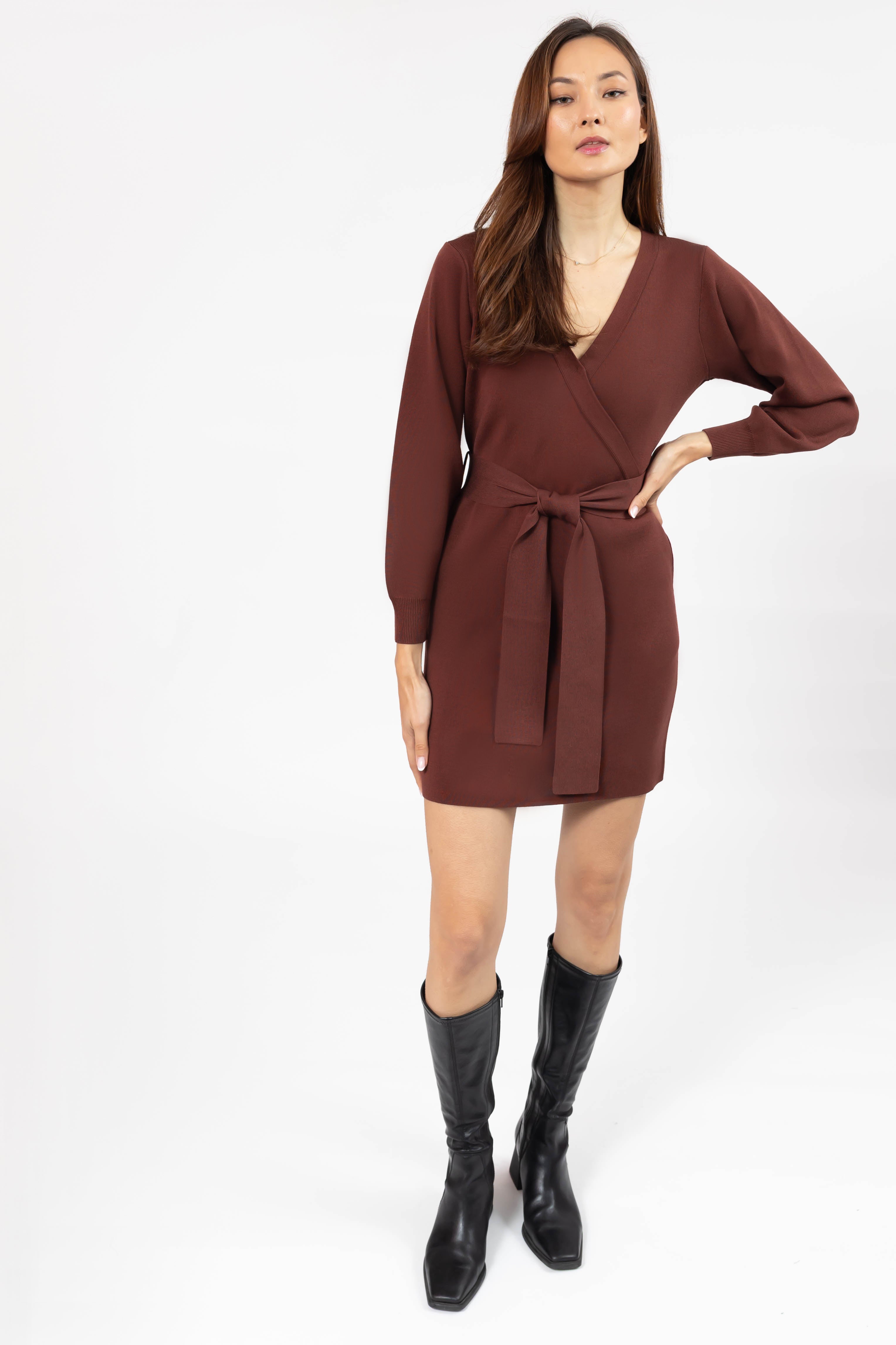 Elena Knit Mini Dress in Caramel Brown