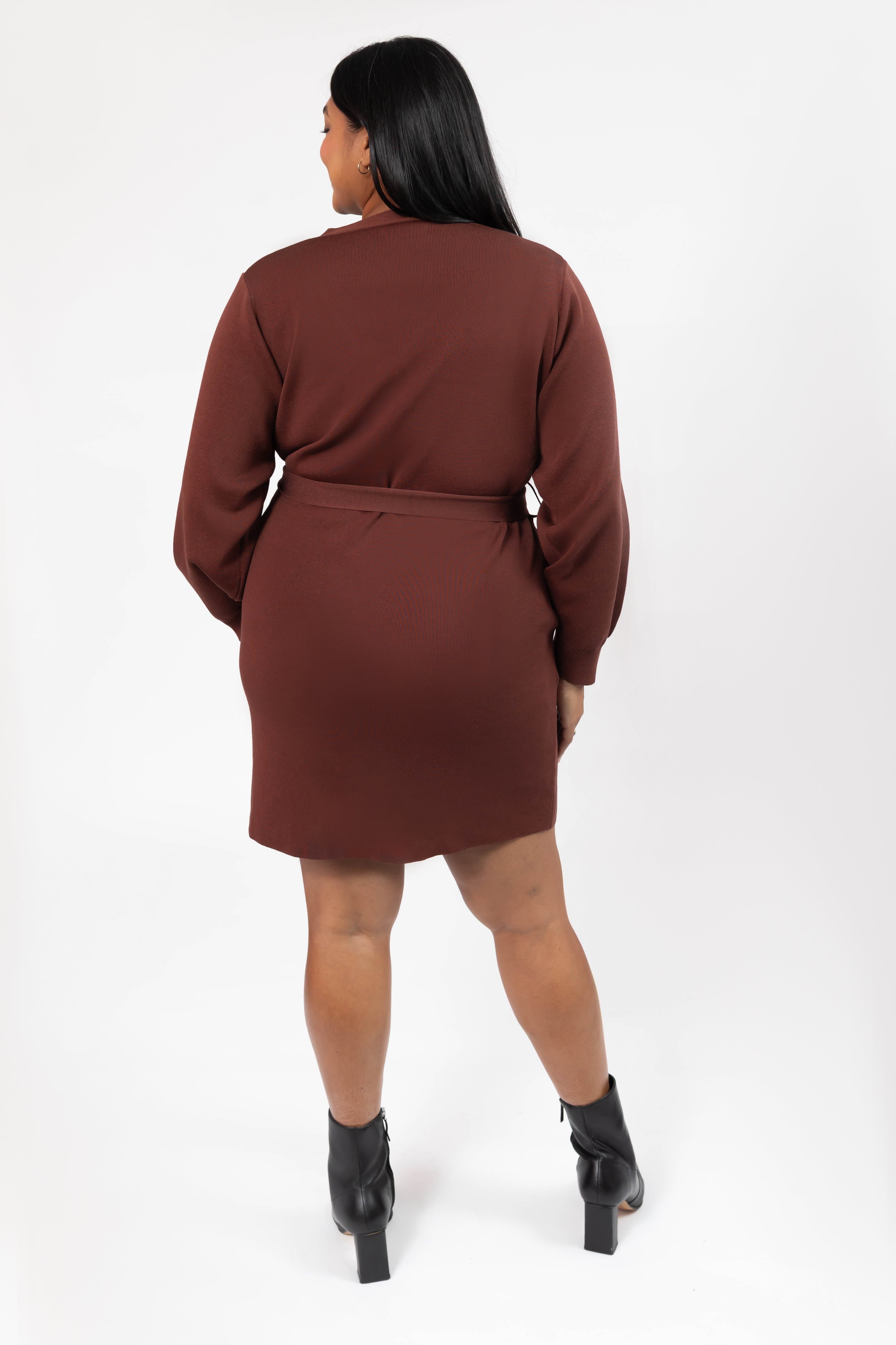 Elena Knit Mini Dress in Caramel Brown