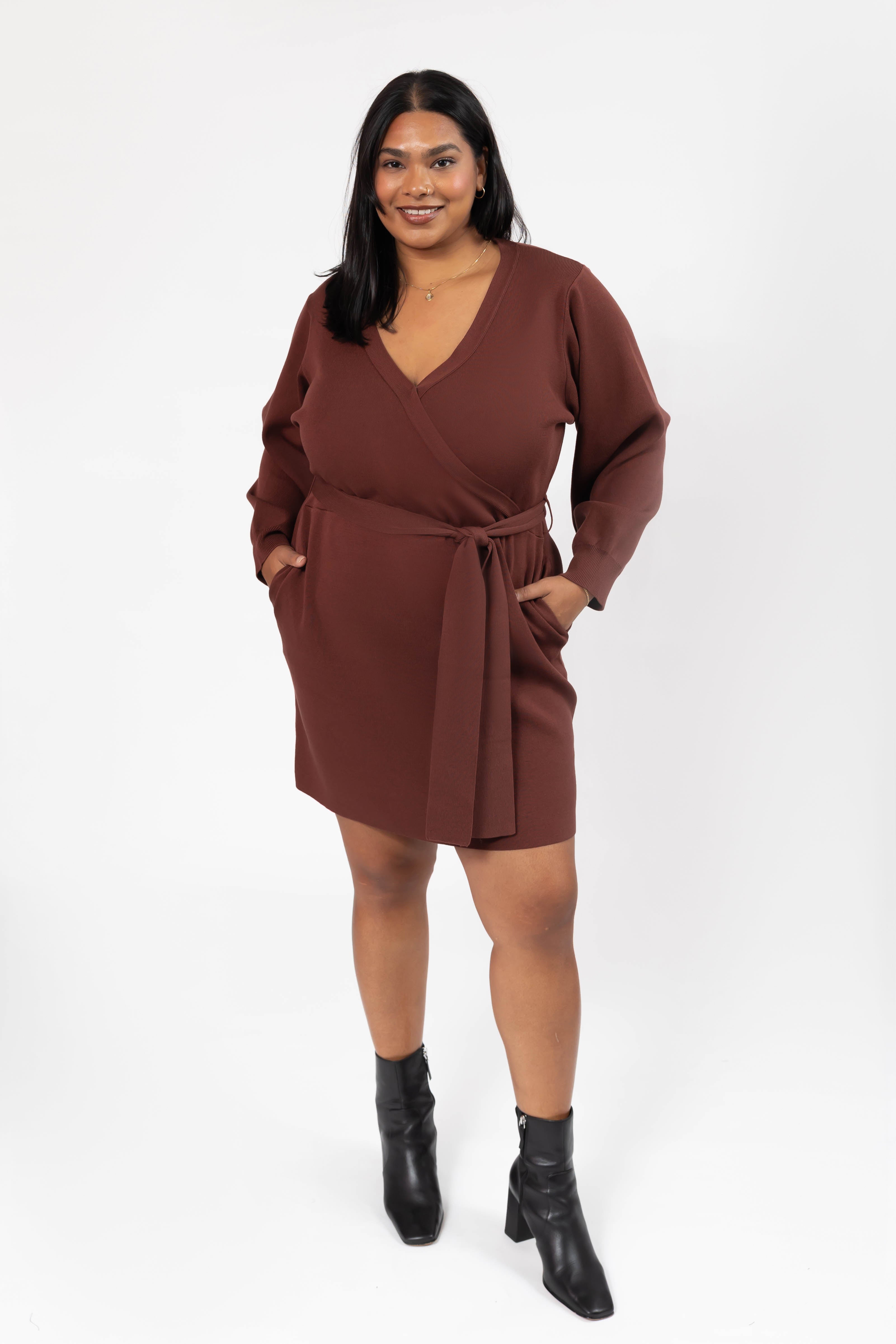 Elena Knit Mini Dress in Caramel Brown