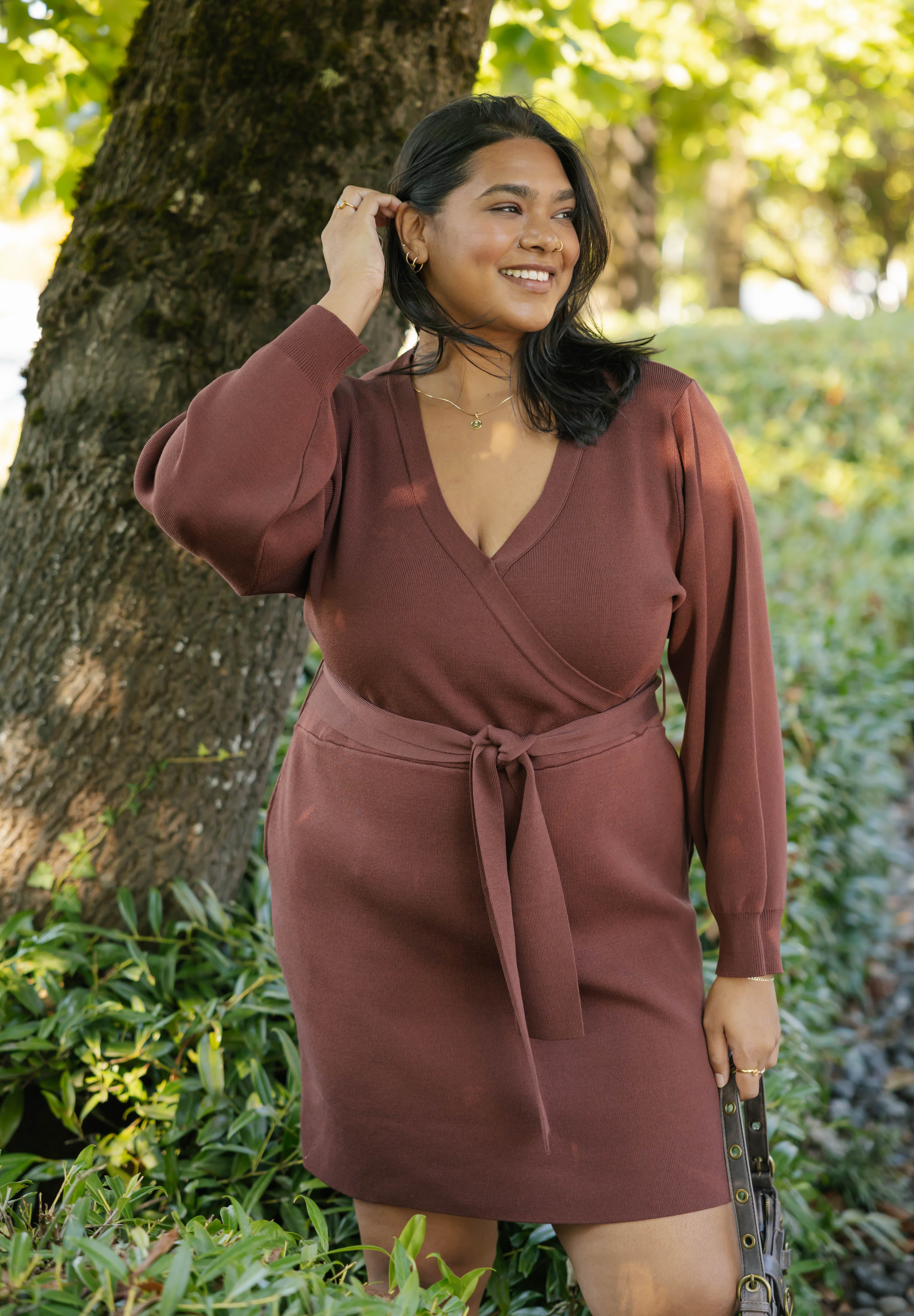 Elena Knit Mini Dress in Caramel Brown