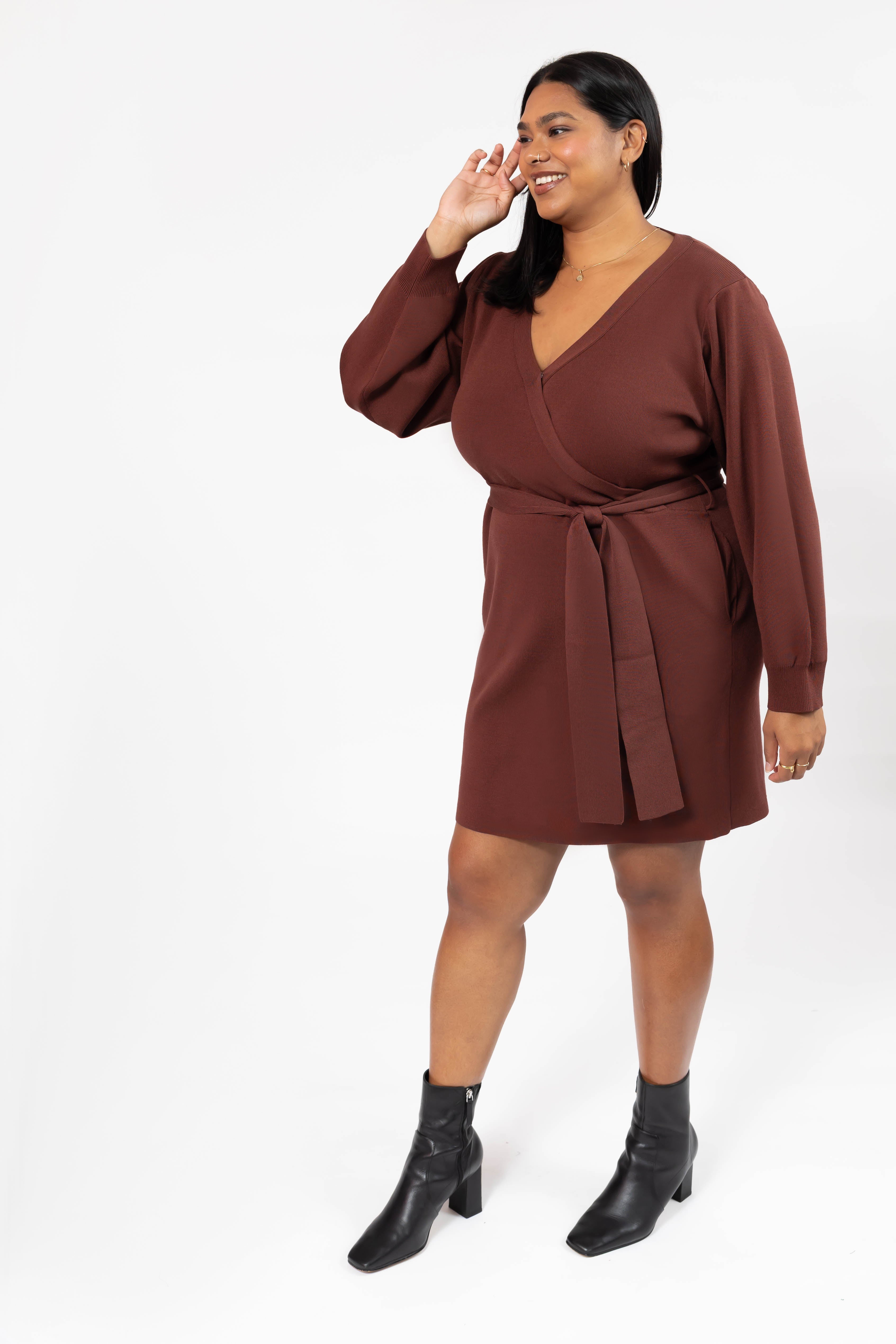 Elena Knit Mini Dress in Caramel Brown