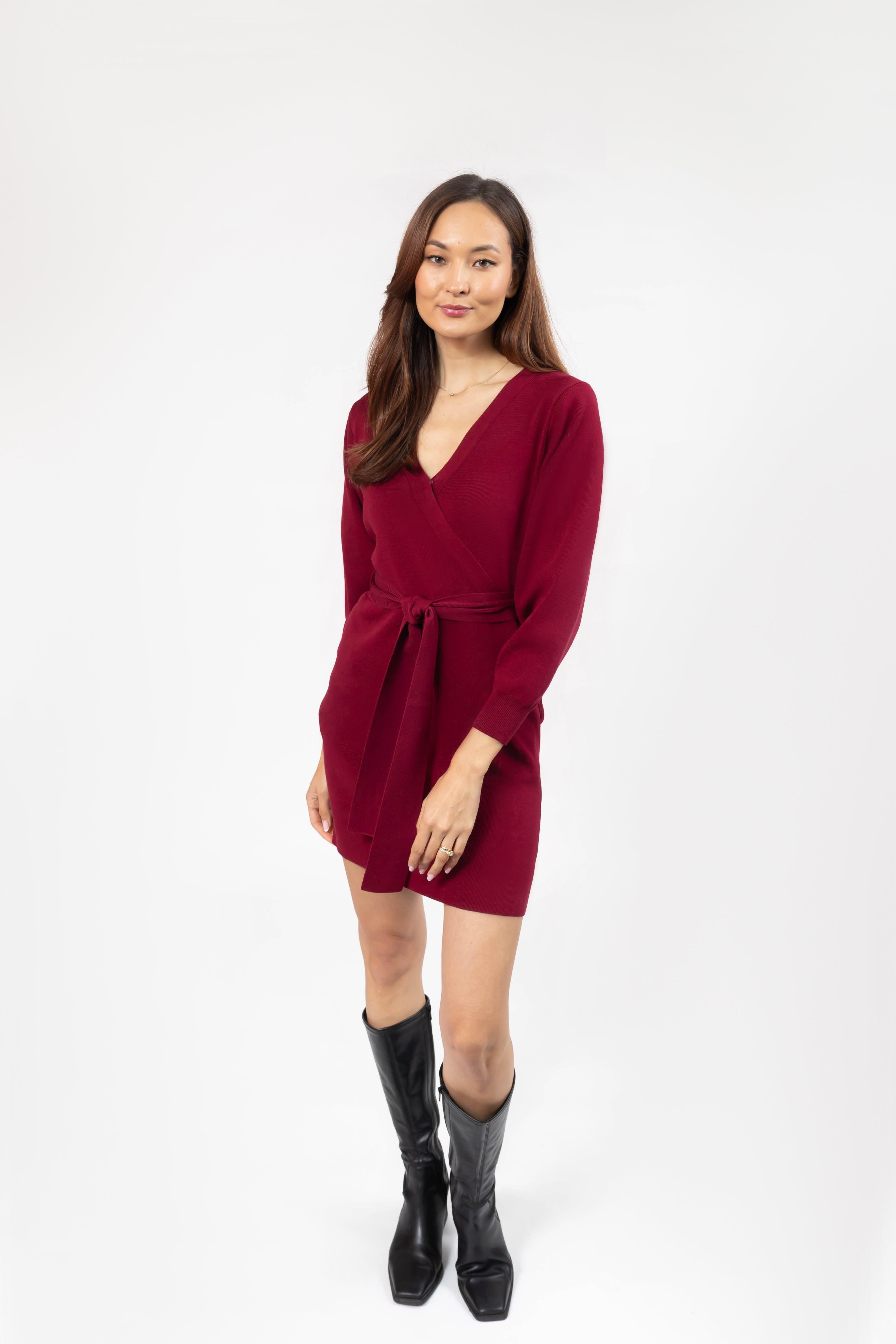 Elena Knit Mini Dress in Dark Cranberry