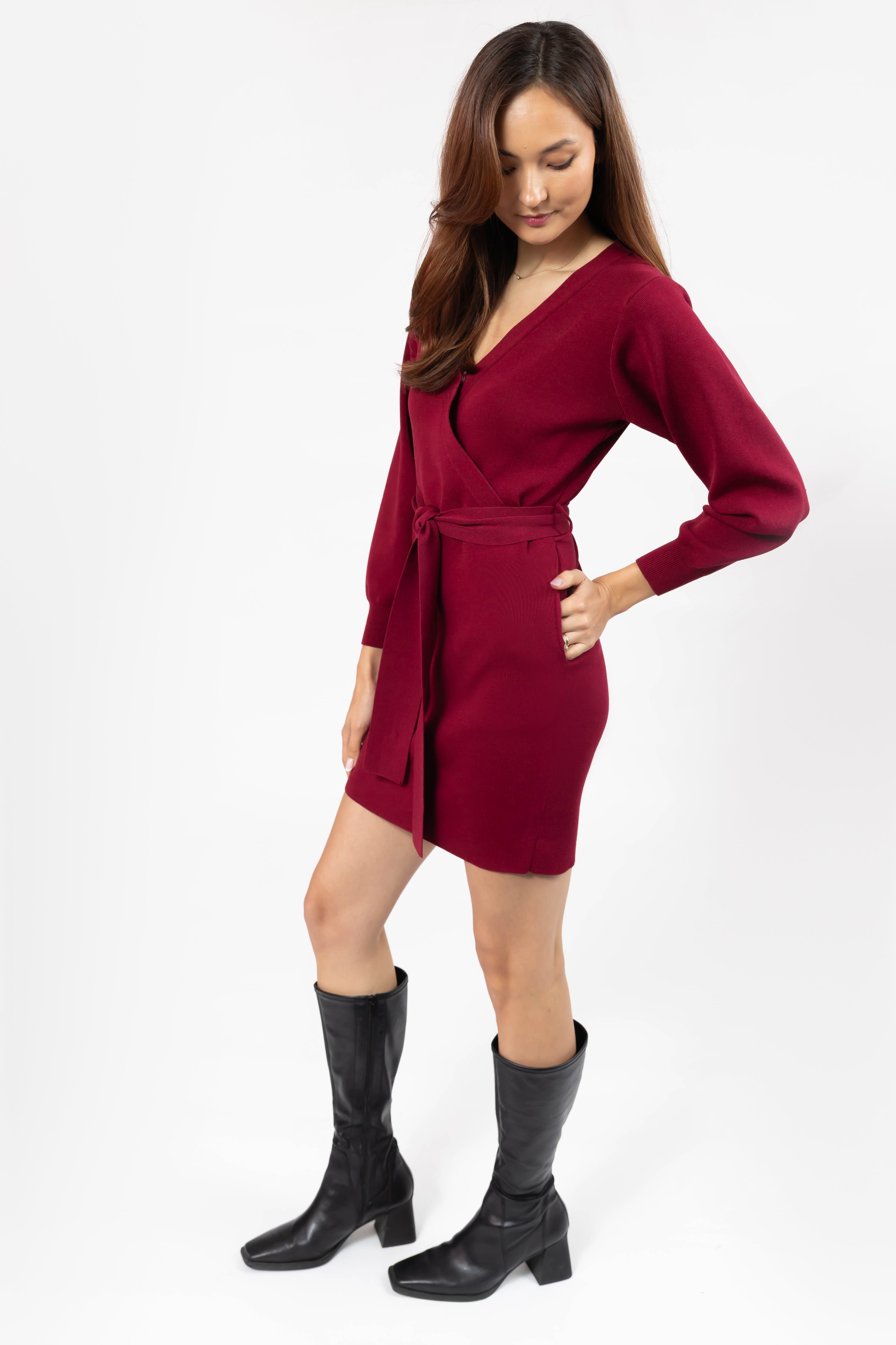 Elena Knit Mini Dress in Dark Cranberry