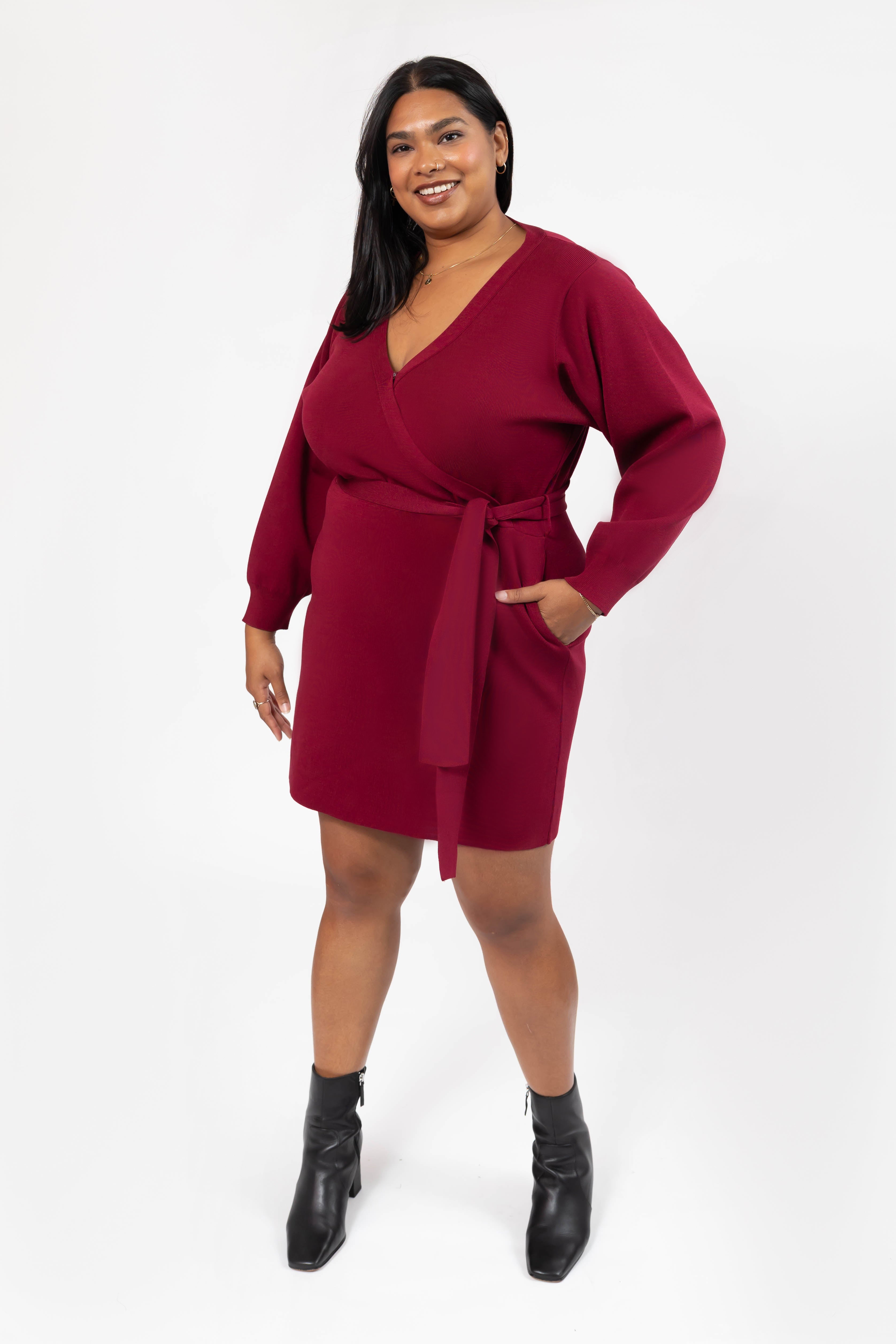 Elena Knit Mini Dress in Dark Cranberry