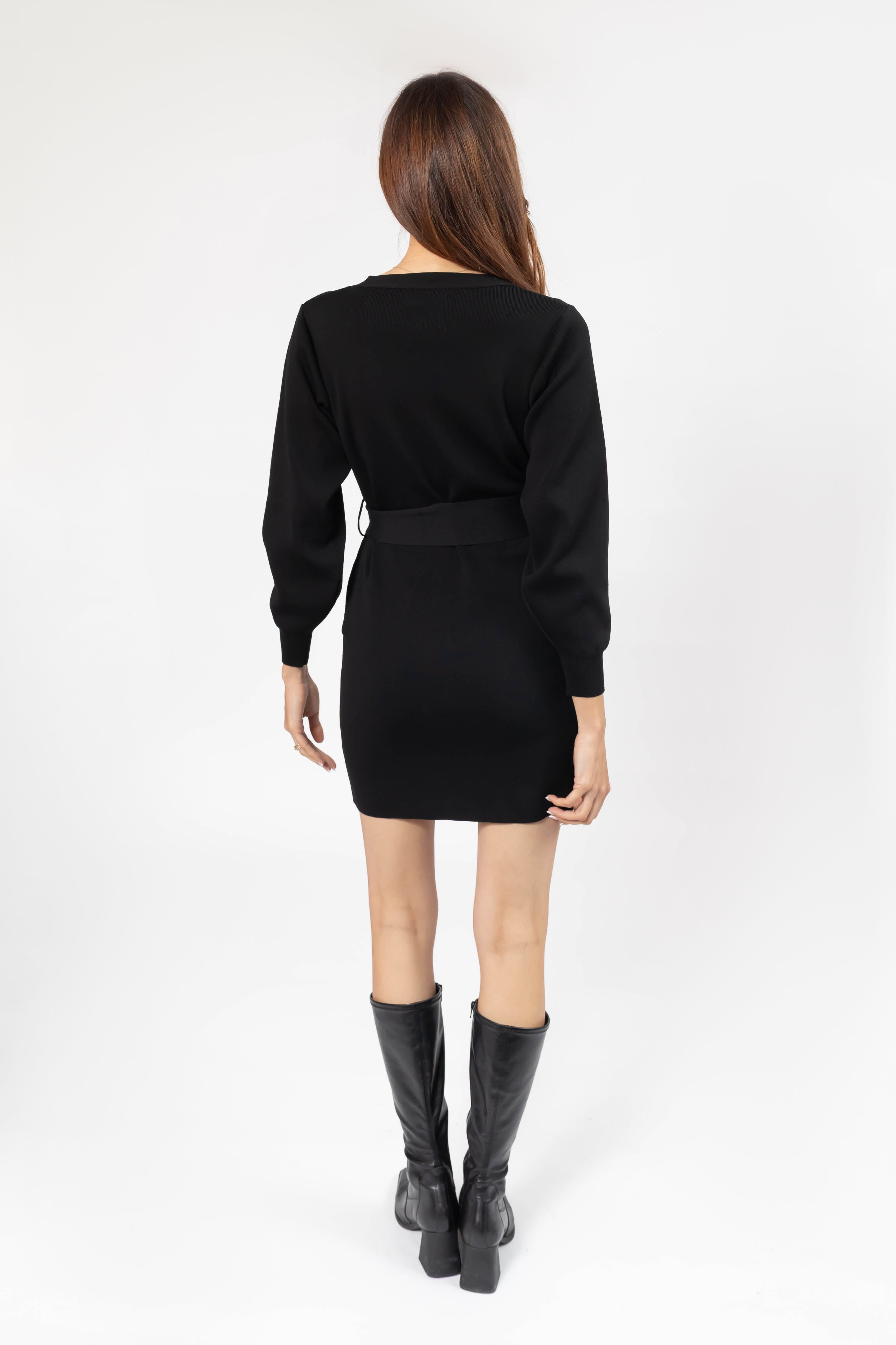 Elena Knit Mini Dress in Soft Black