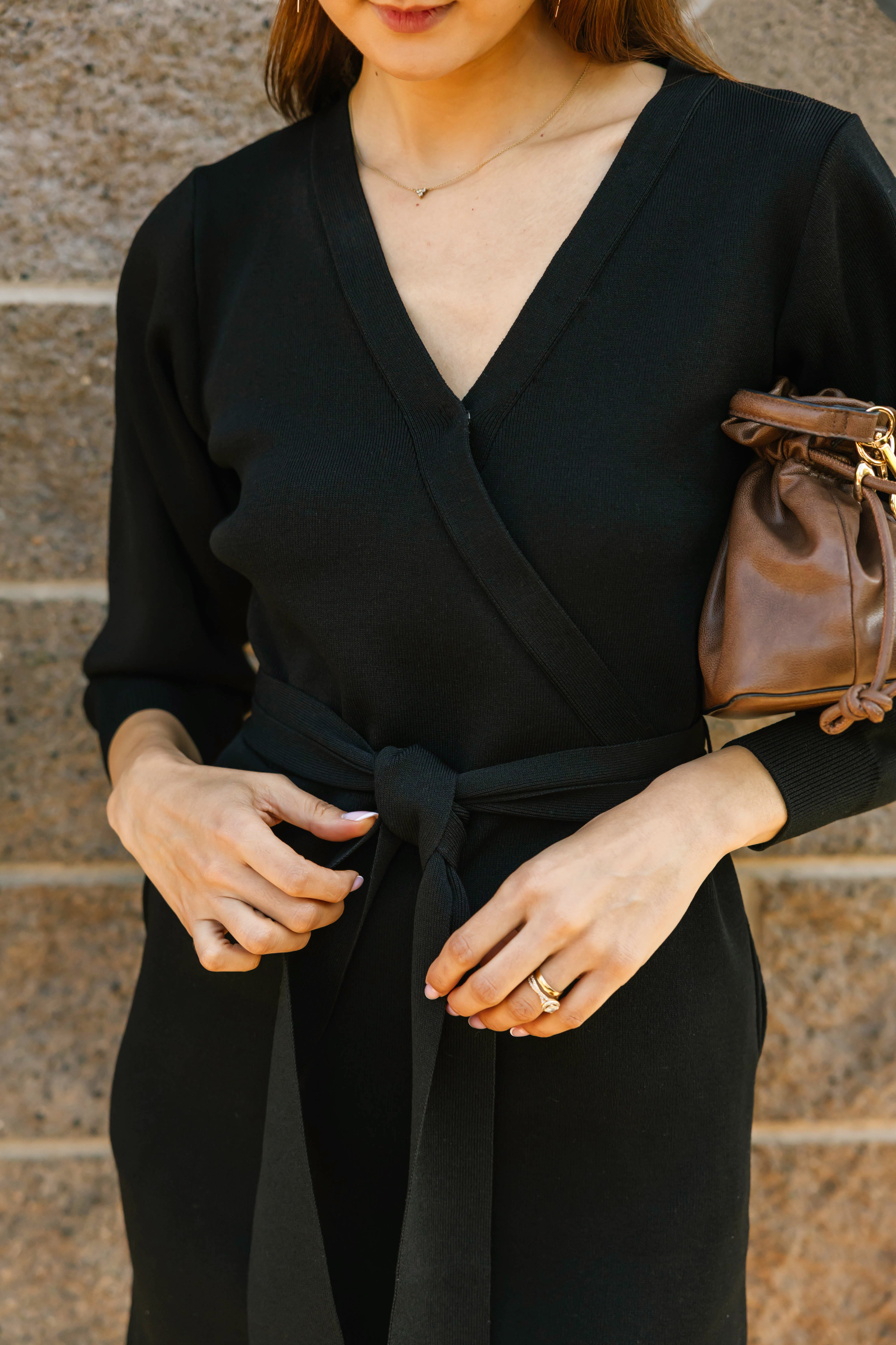 Elena Knit Mini Dress in Soft Black