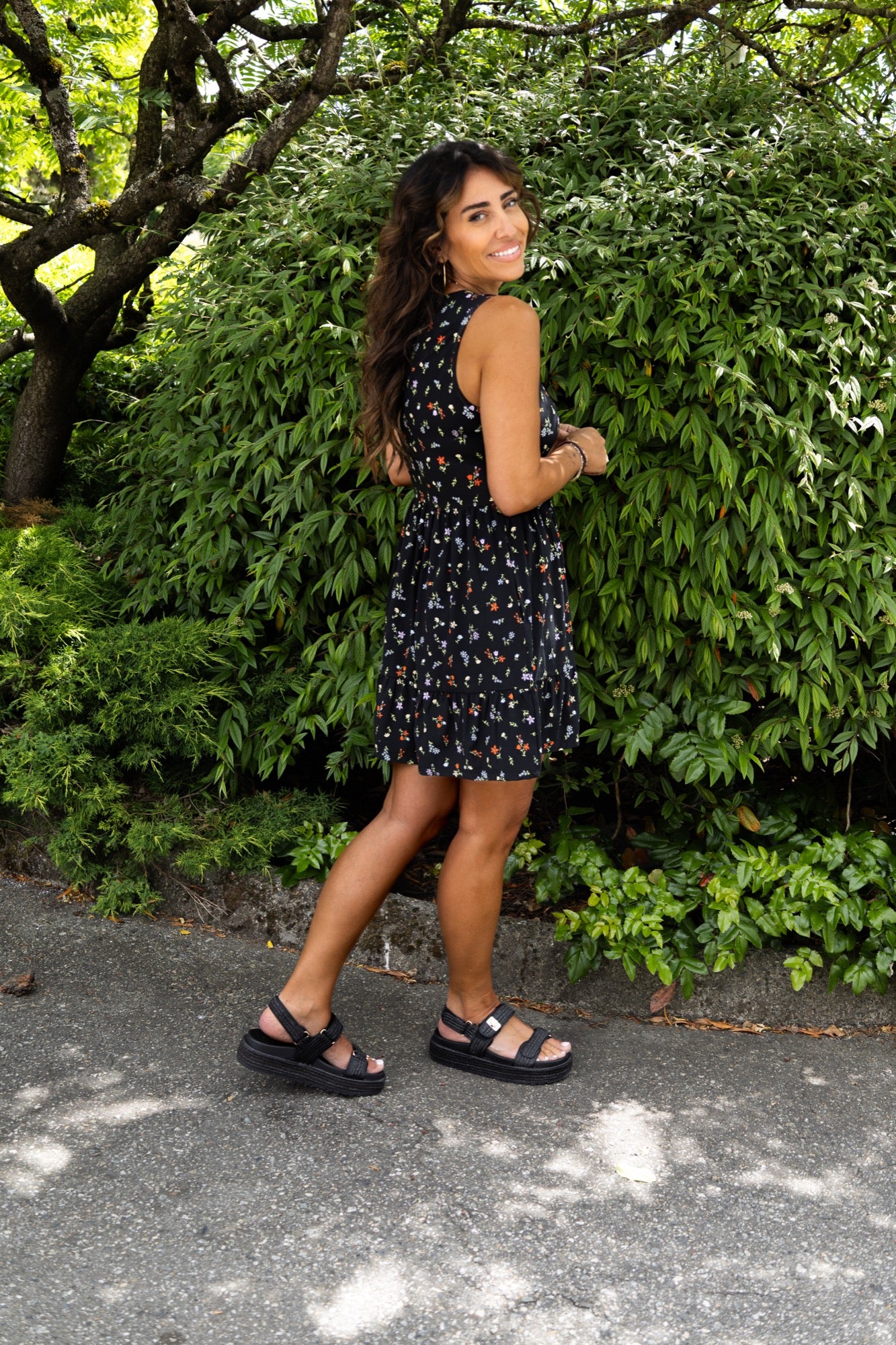 Elisa Babydoll Dress in Black Floral