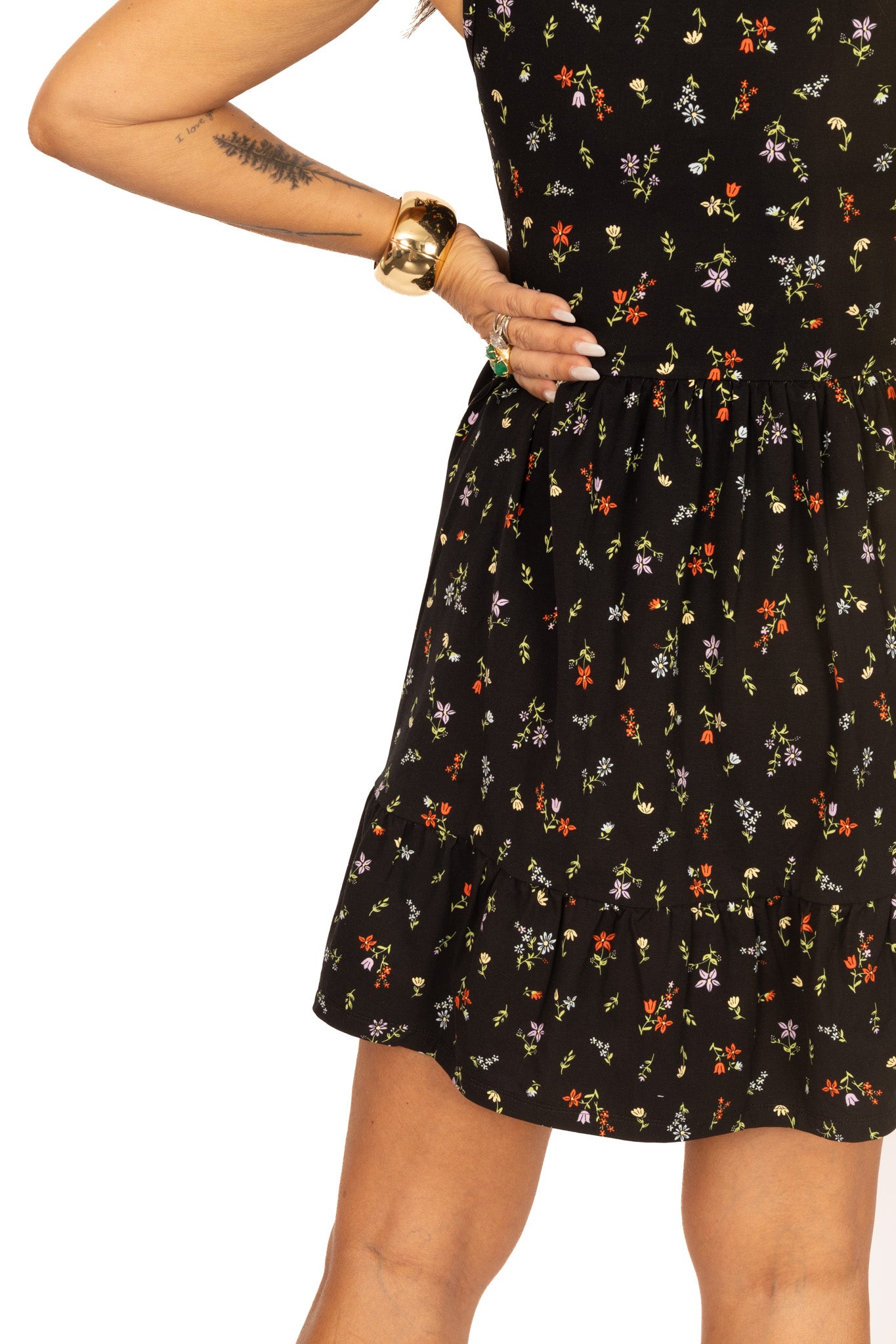 Elisa Babydoll Dress in Black Floral