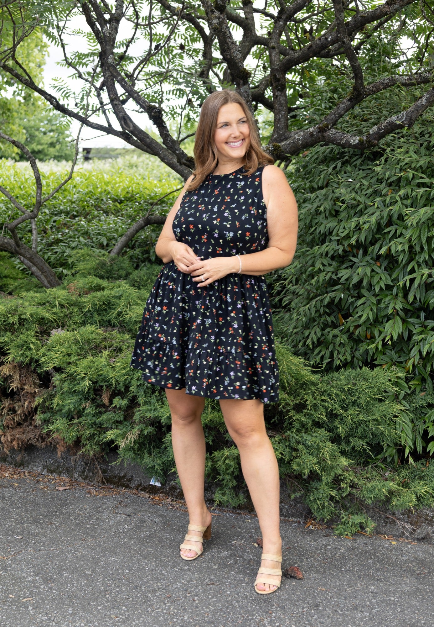 Elisa Babydoll Dress in Black Floral