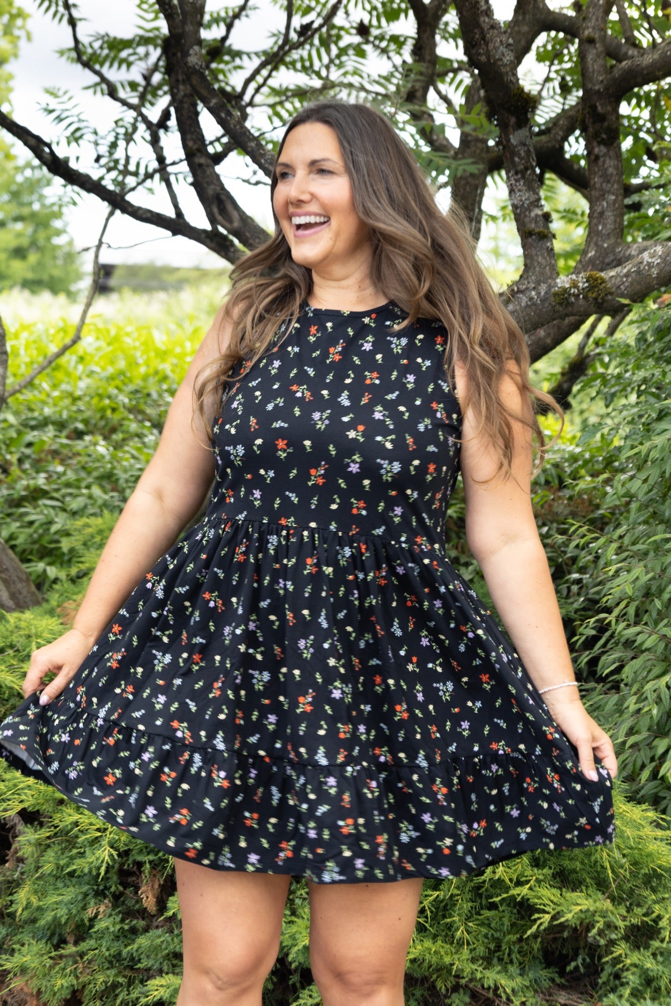 Elisa Babydoll Dress in Black Floral