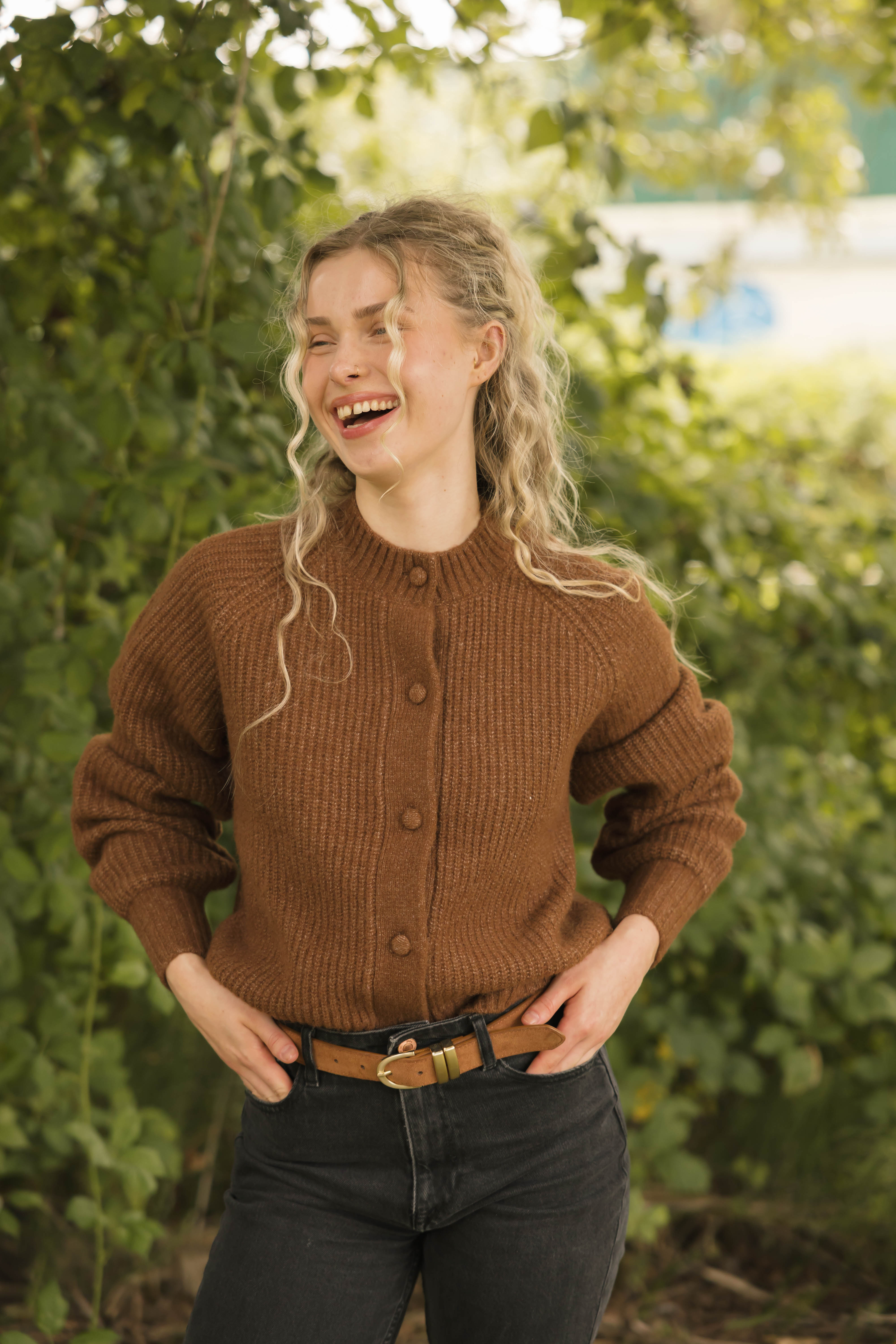 Esther Short Cardigan in Chestnut