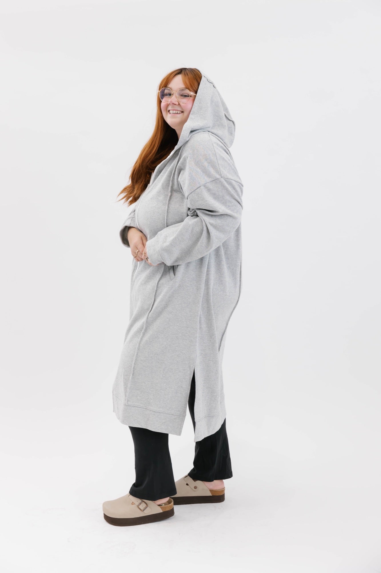 Evelyn Zip Up Hoodie in Heather Grey Lurex