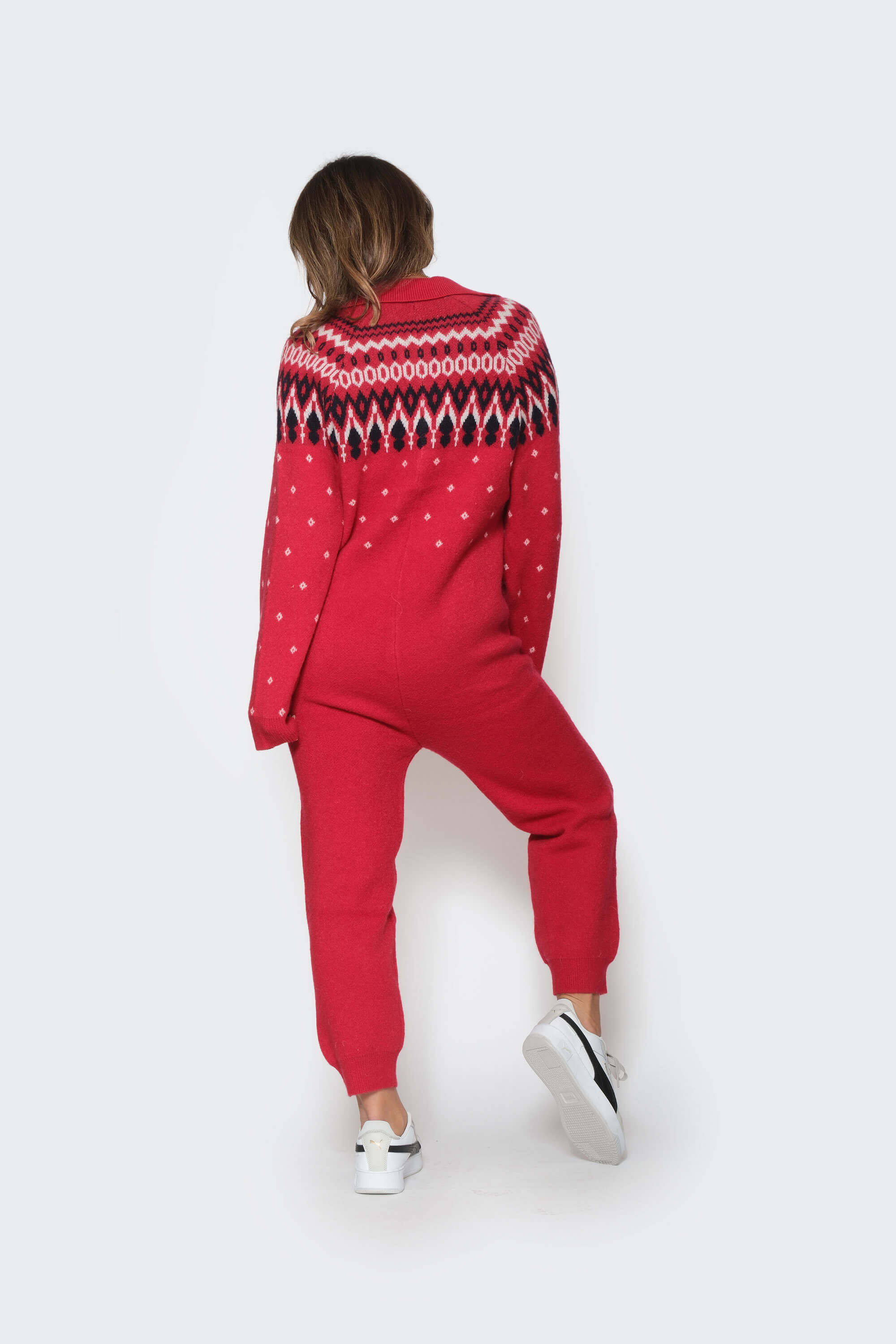 Smash + Tess Asher Fair Isle Jumpsuit in Red Combo