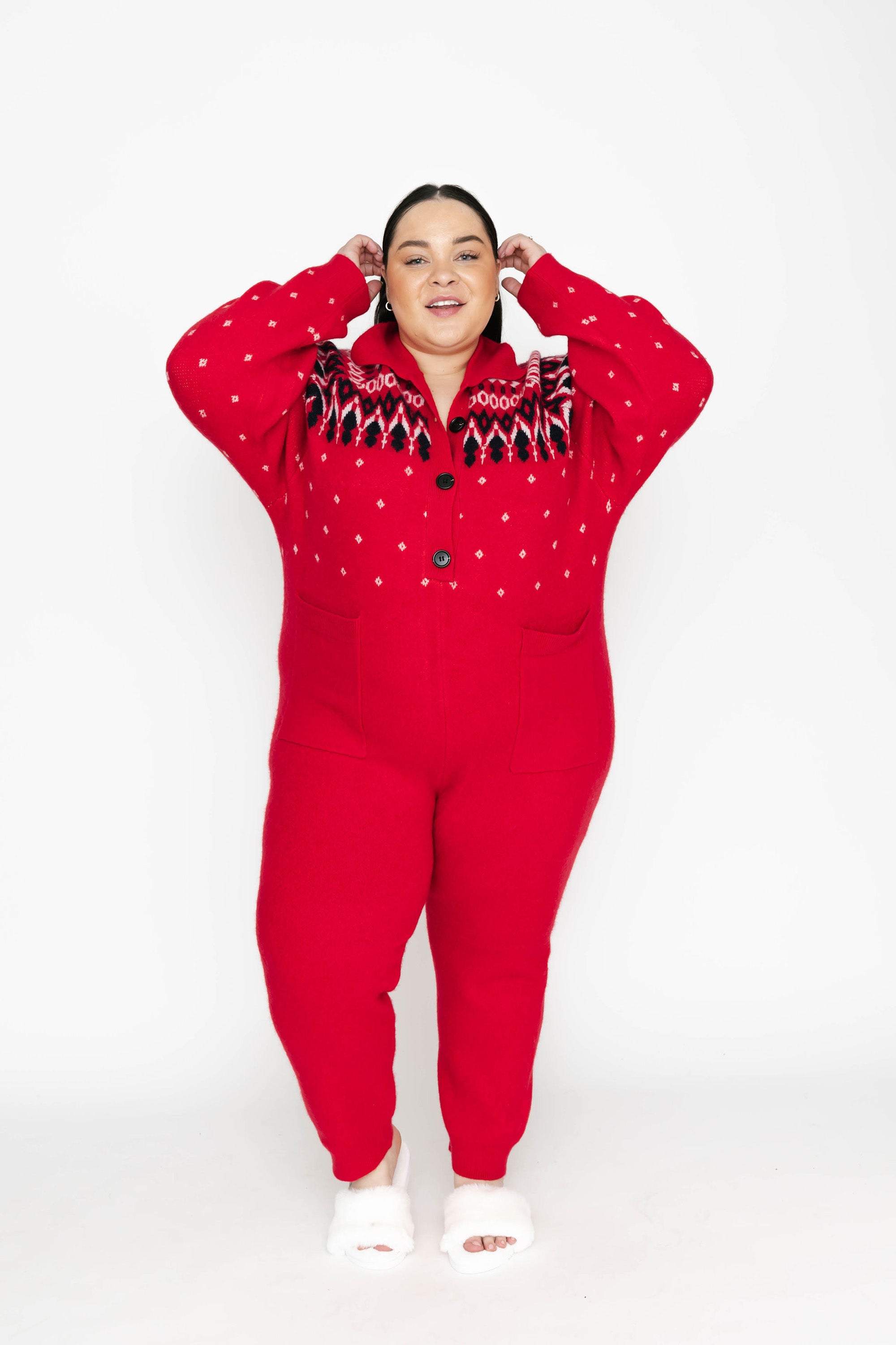 Smash + Tess Asher Fair Isle Jumpsuit in Red Combo