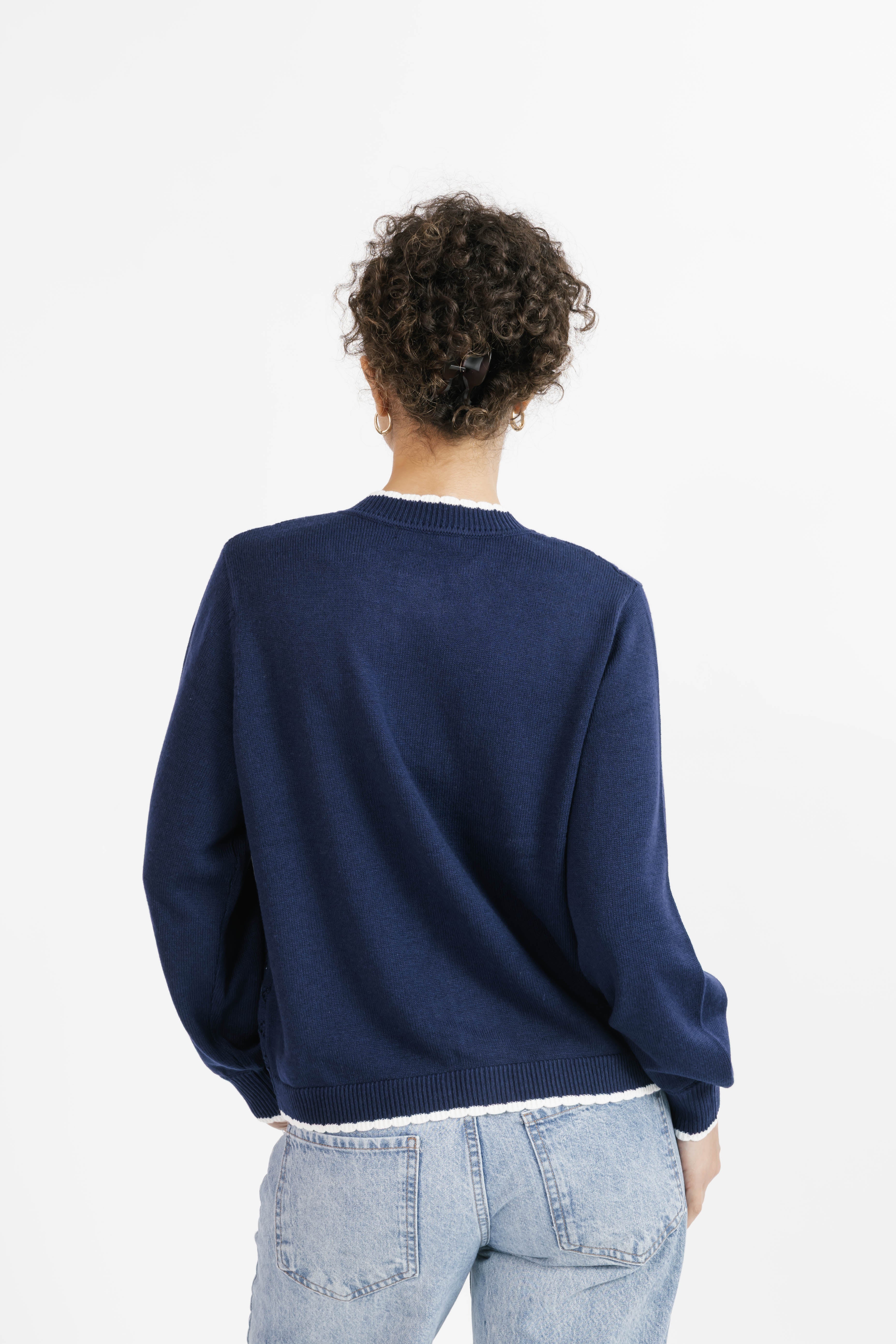 Cottage Core Floral Cardigan in Vintage Navy