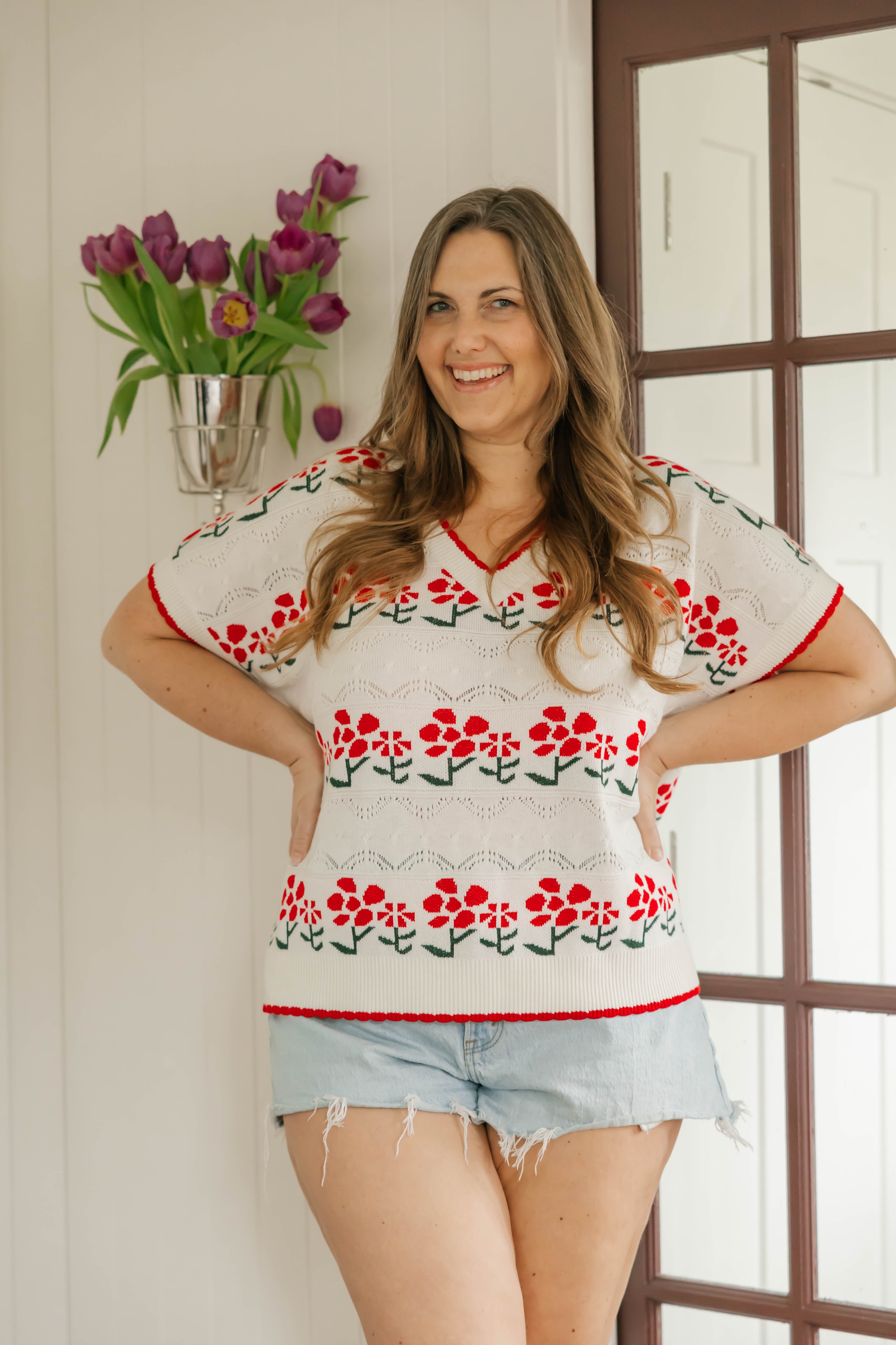 Cottage Core Floral Knit Top in Vintage White – Smash + Tess