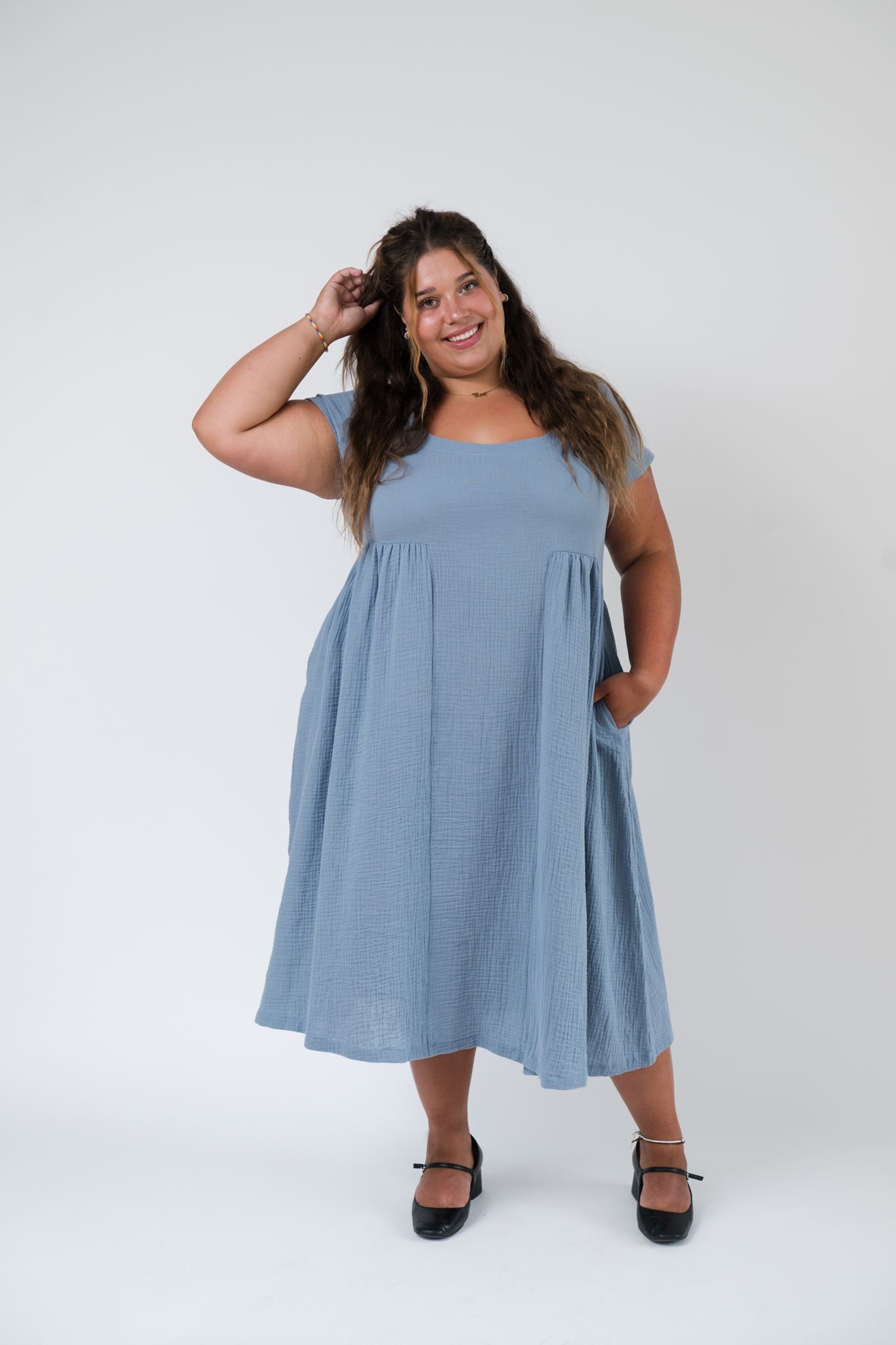 Florence Dress in Stone Blue