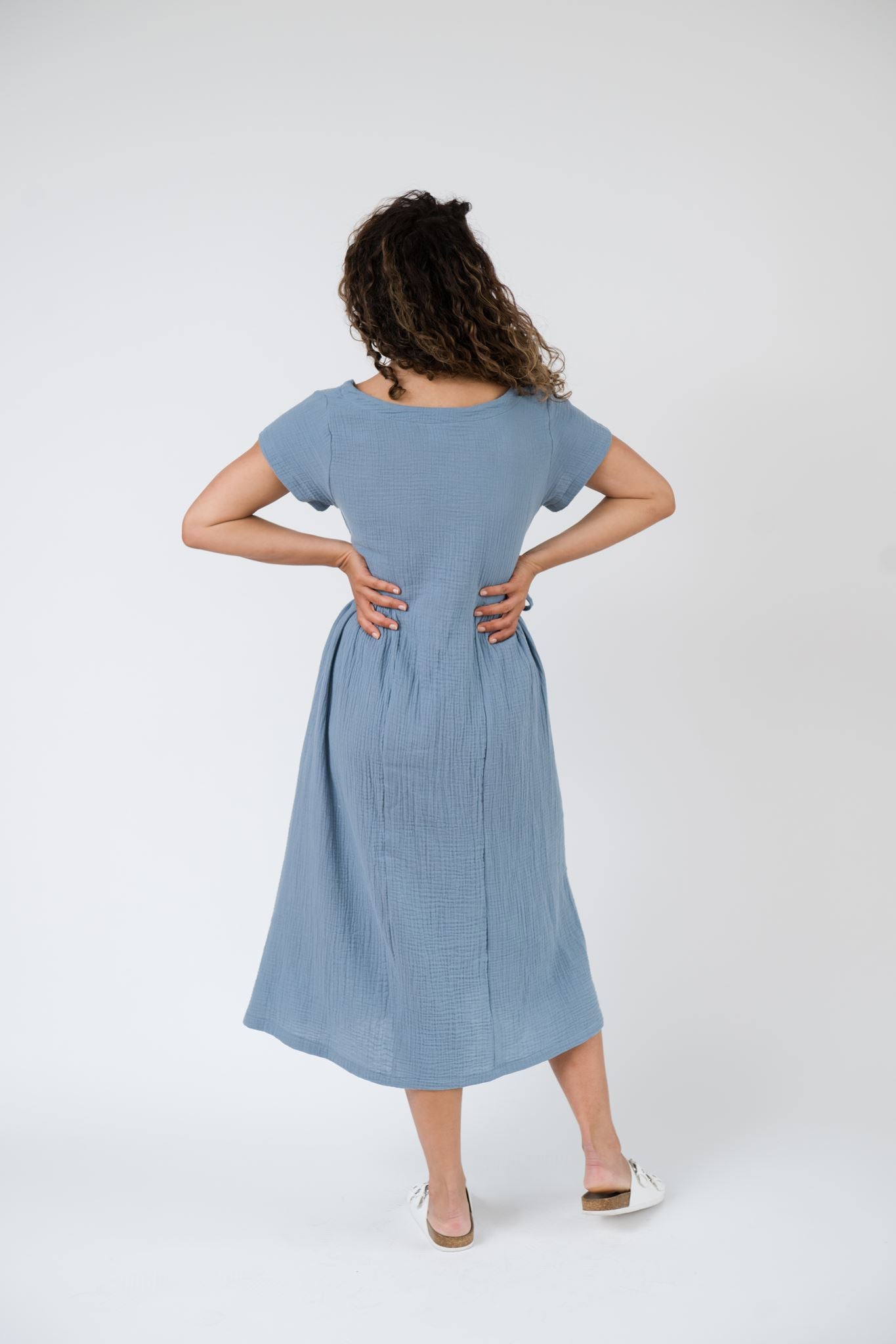 Florence Dress in Stone Blue