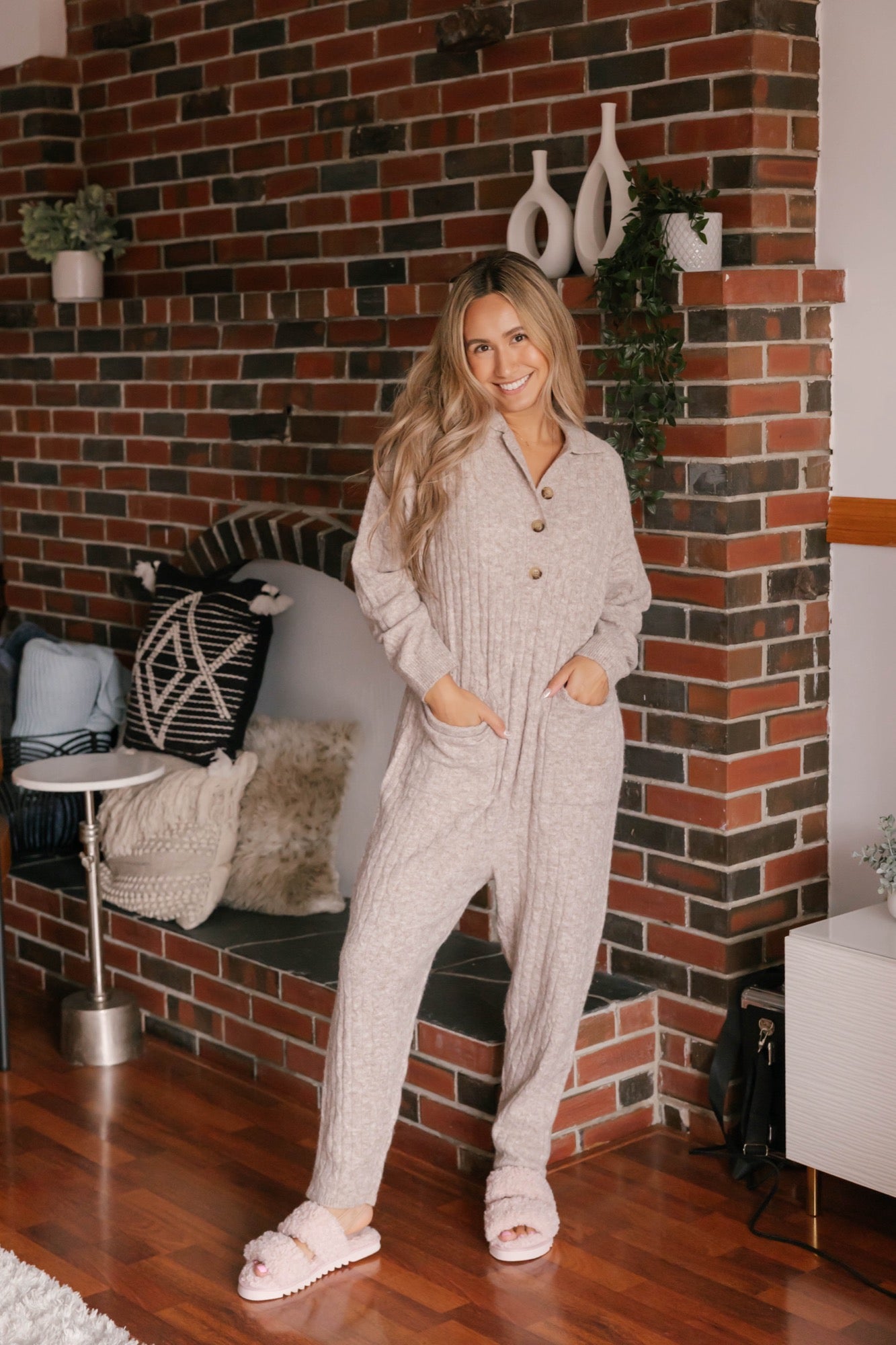 Florence Cable Knit Jumpsuit in Latte