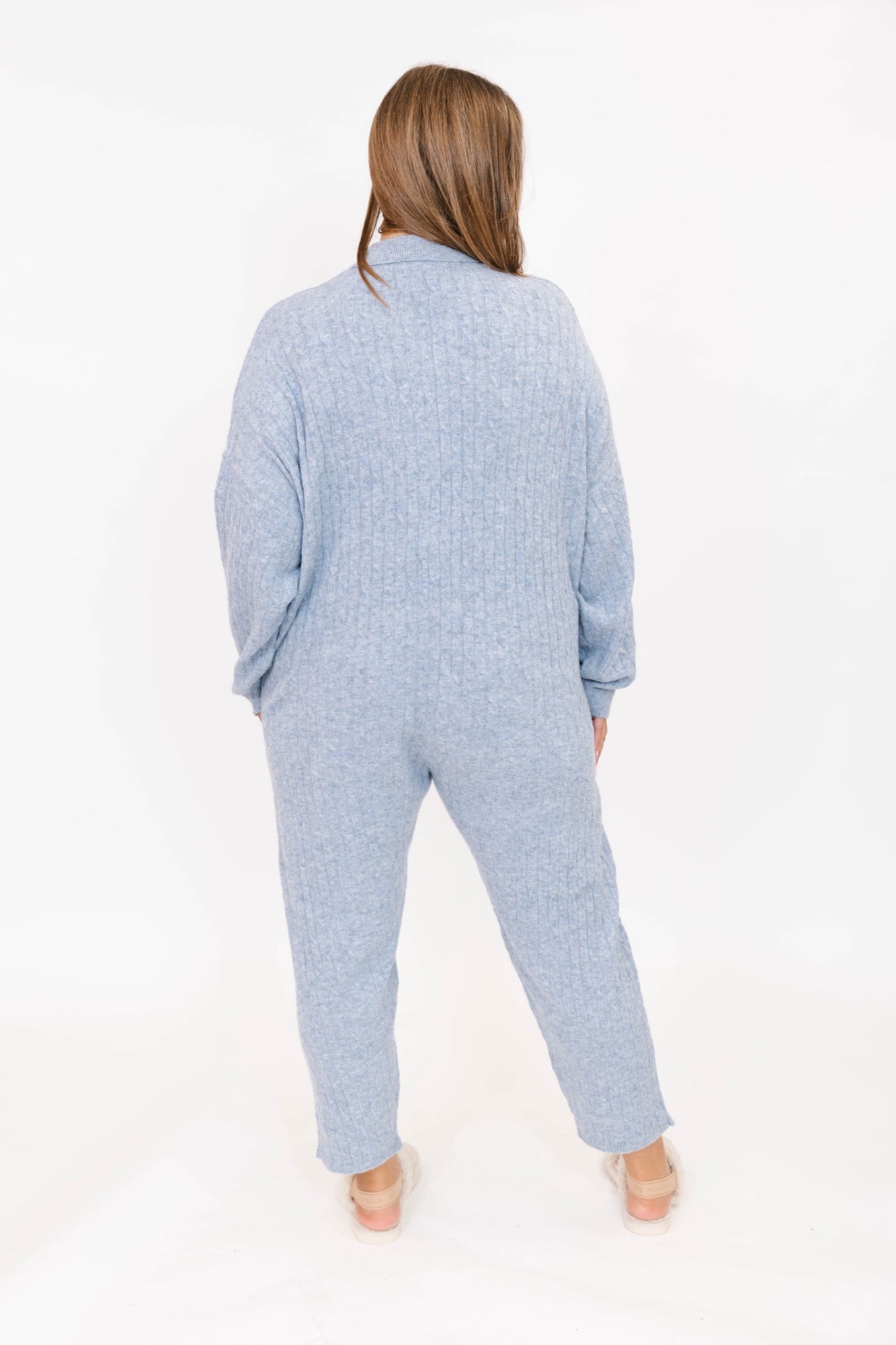 Florence Cable Knit Jumpsuit in Light Blue