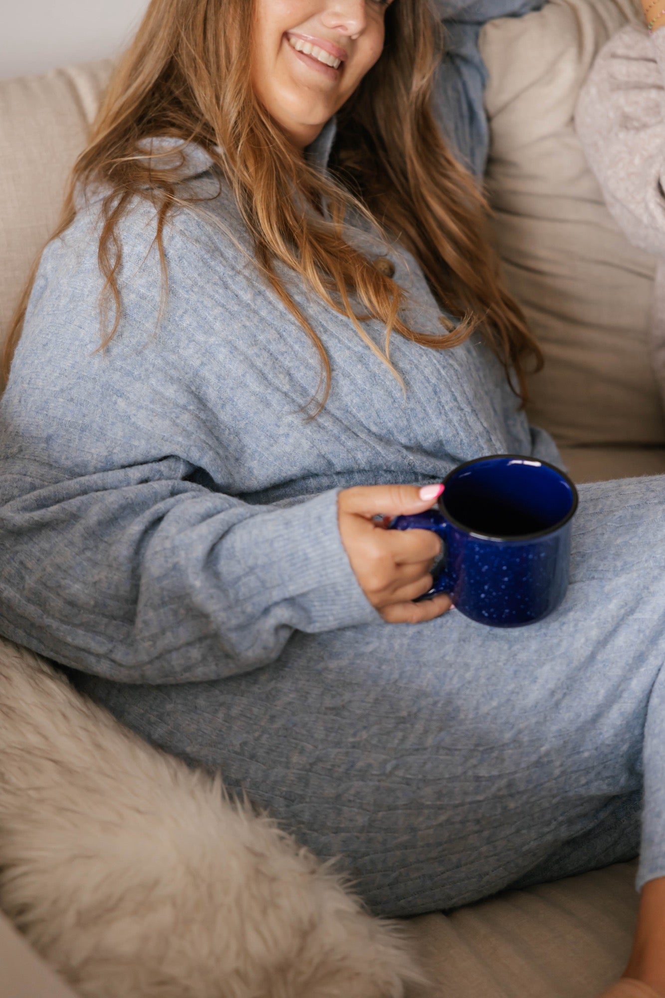 Florence Cable Knit Jumpsuit in Light Blue