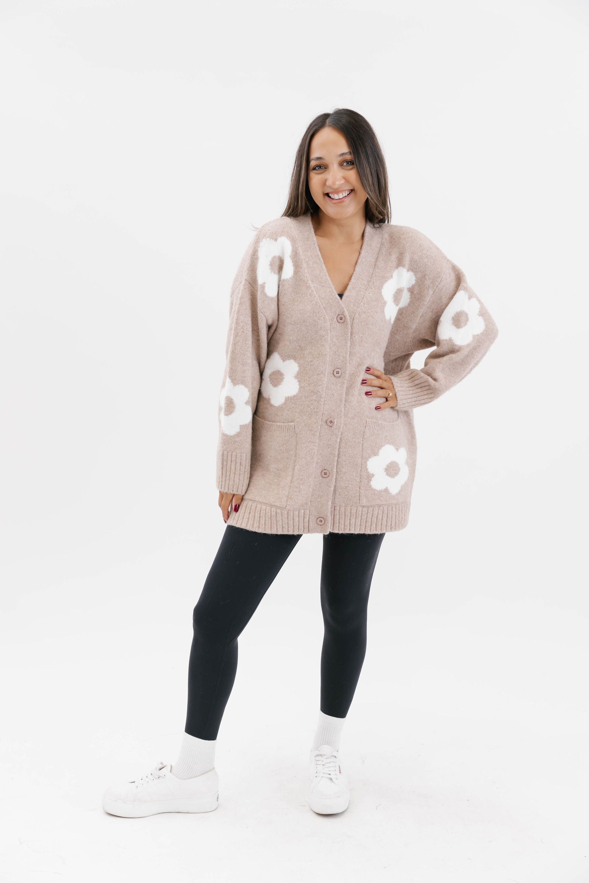 Flora Cardigan in Light Brown Combo