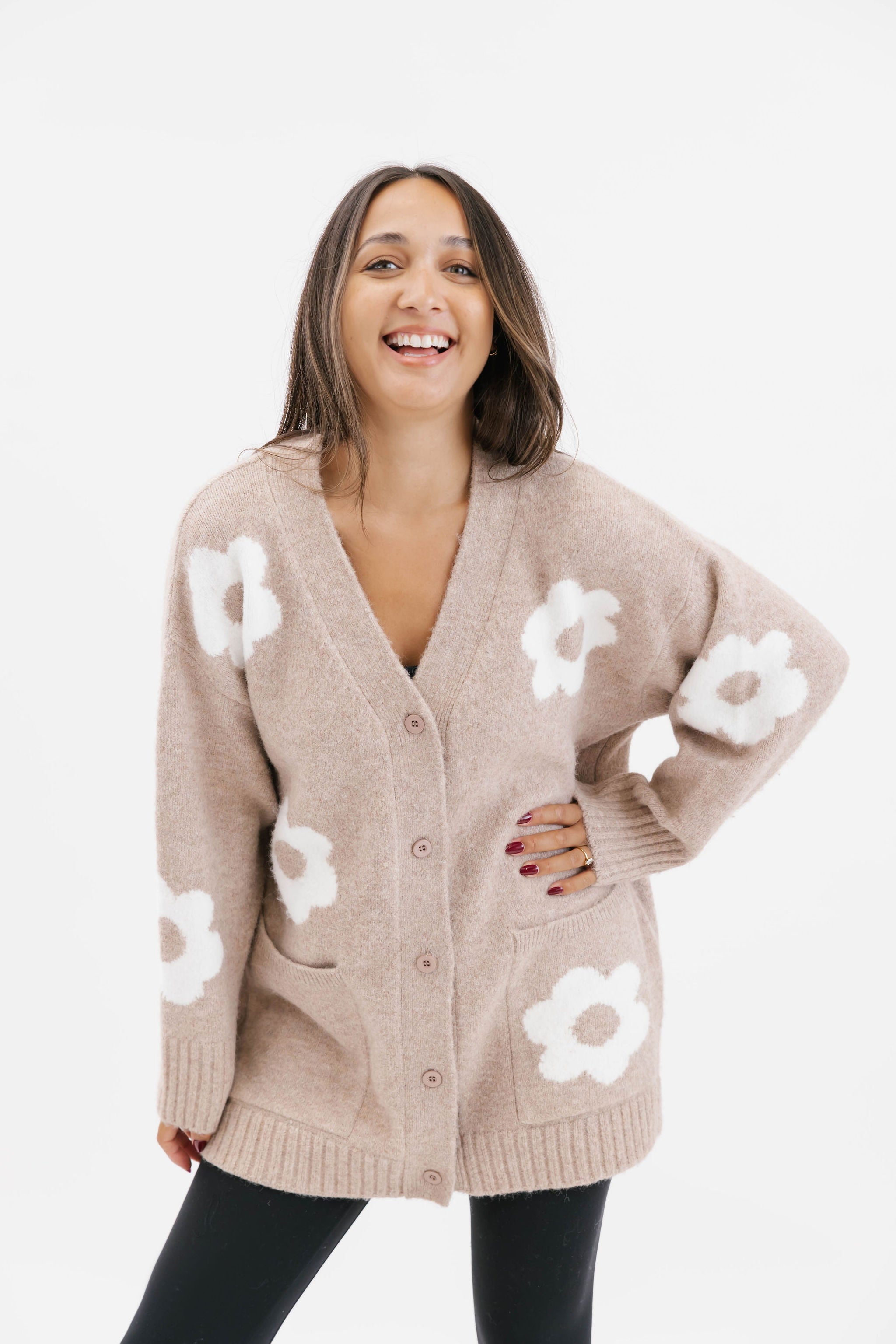 Flora Cardigan in Light Brown Combo