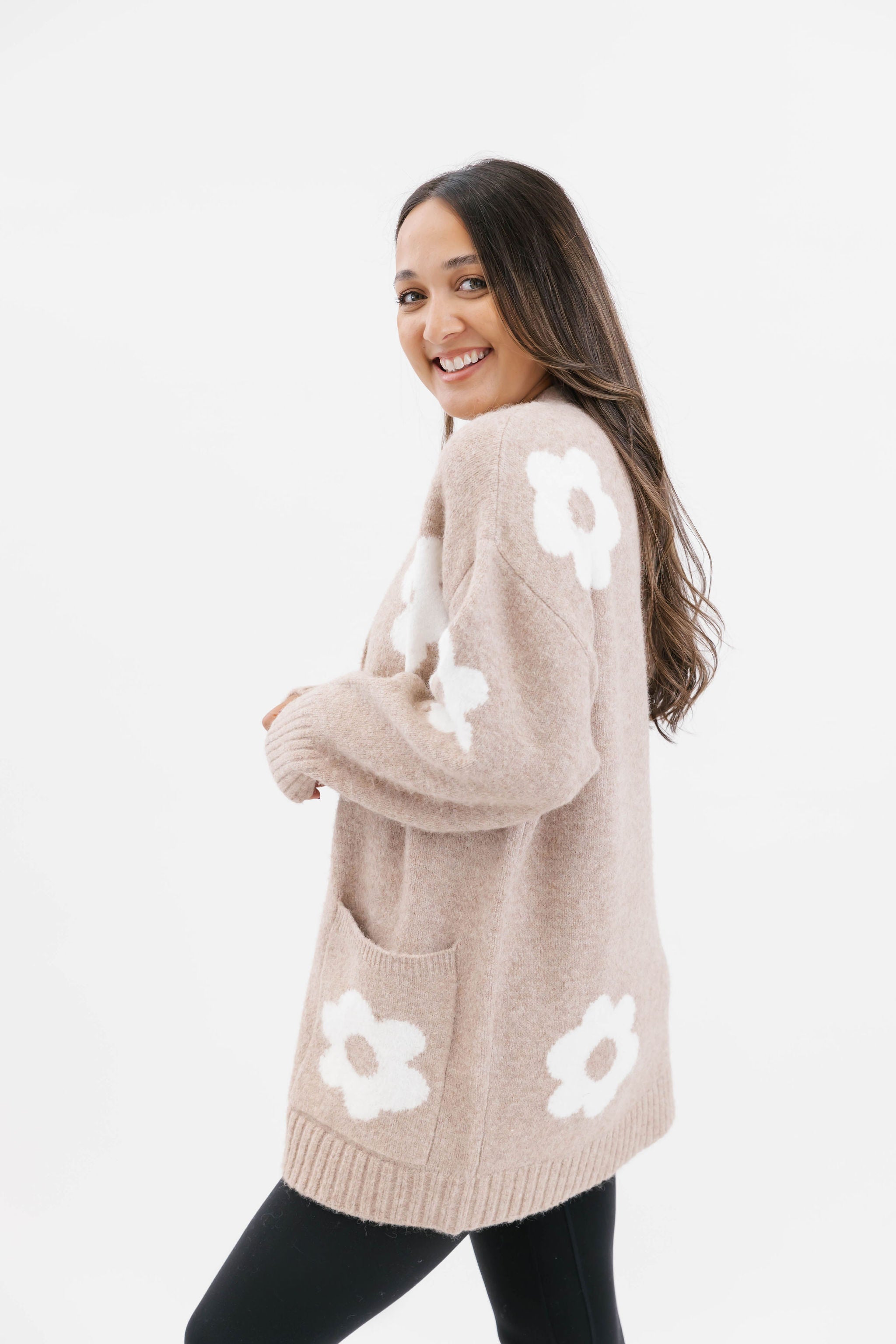 Flora Cardigan in Light Brown Combo