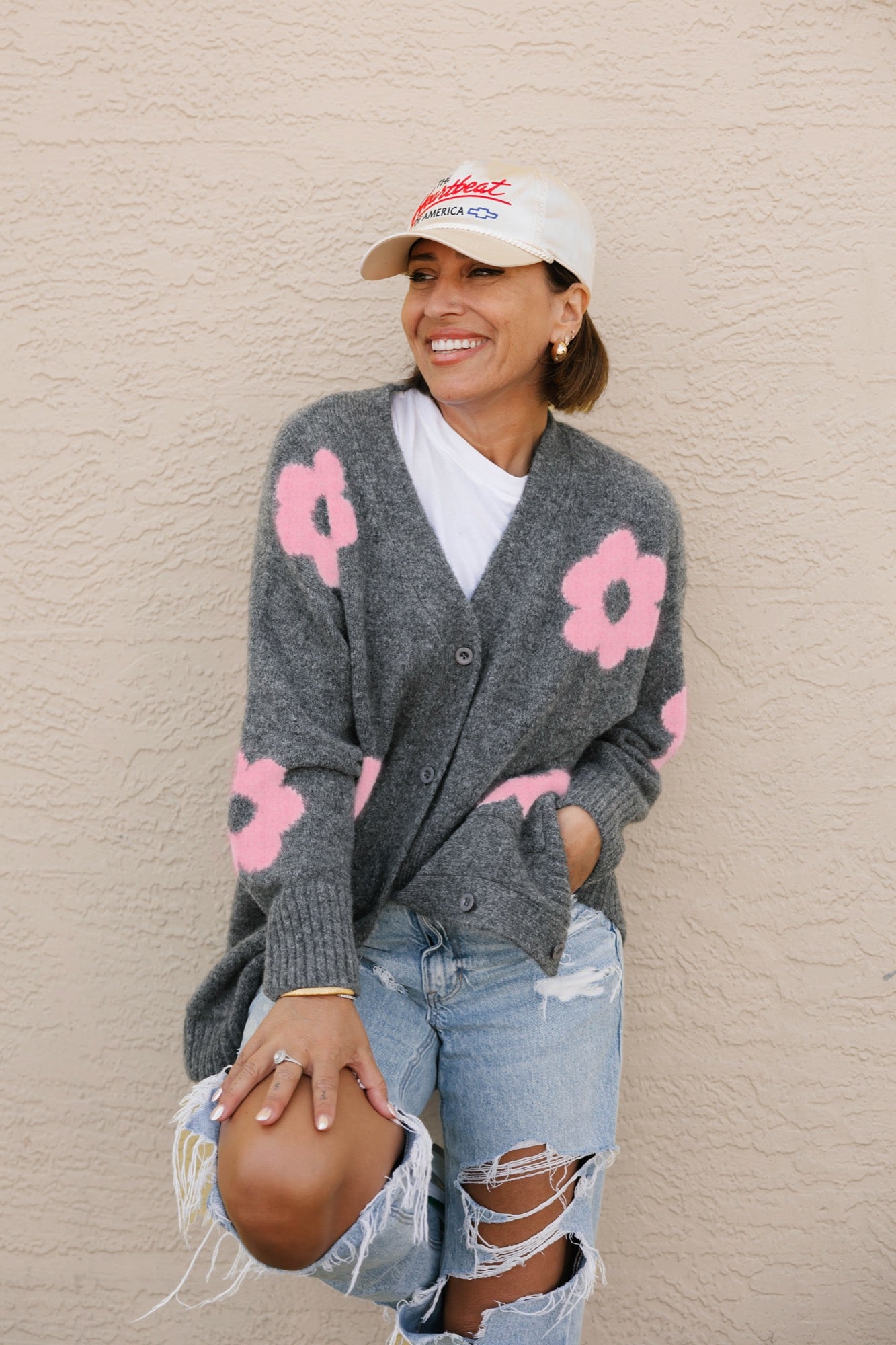 Flora Cardigan in Charcoal Pink Combo