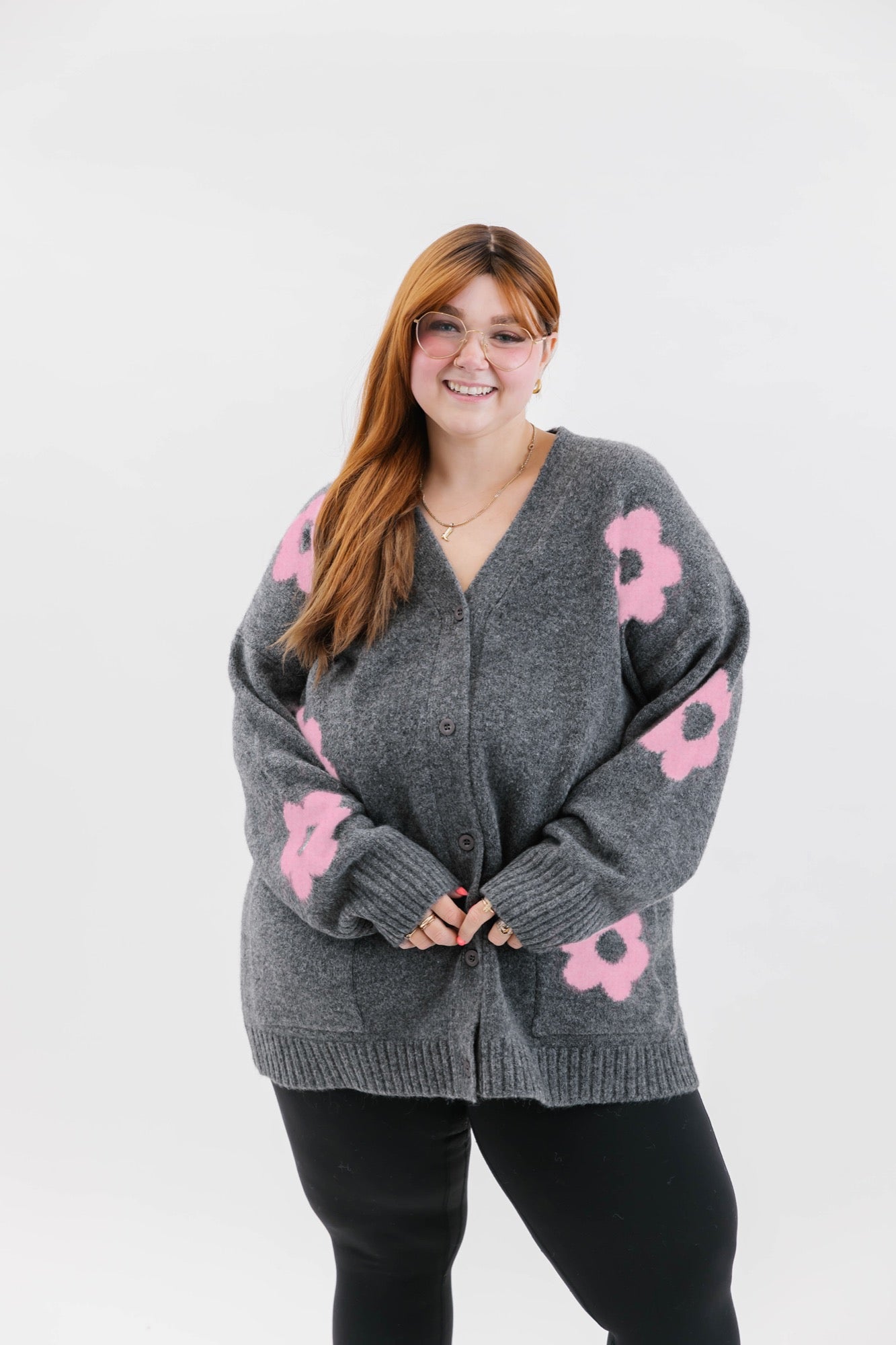 Flora Cardigan in Charcoal Pink Combo