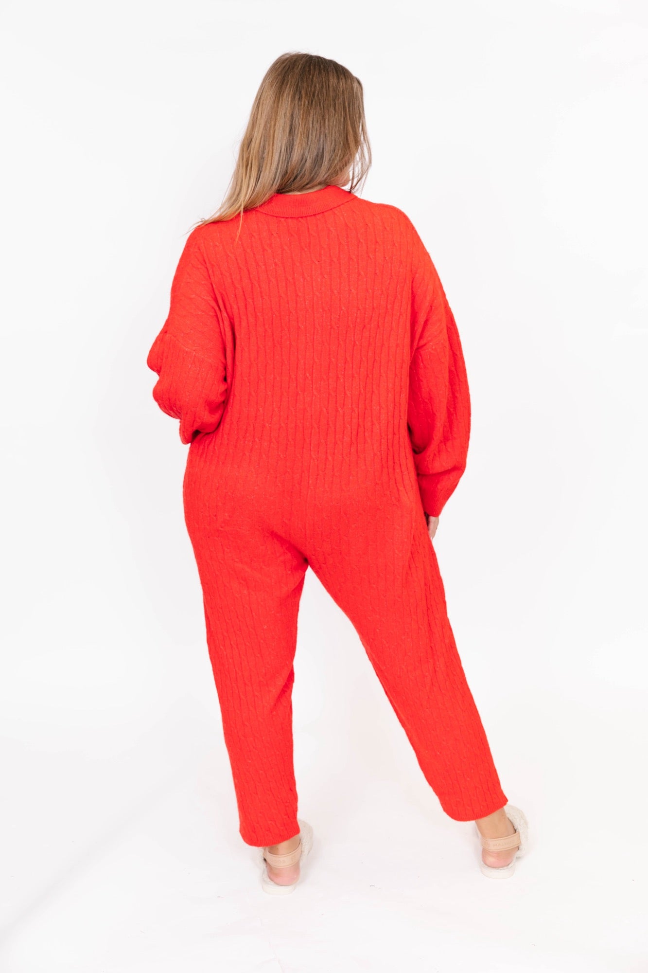 Florence Cable Knit Jumpsuit in Scarlet Red